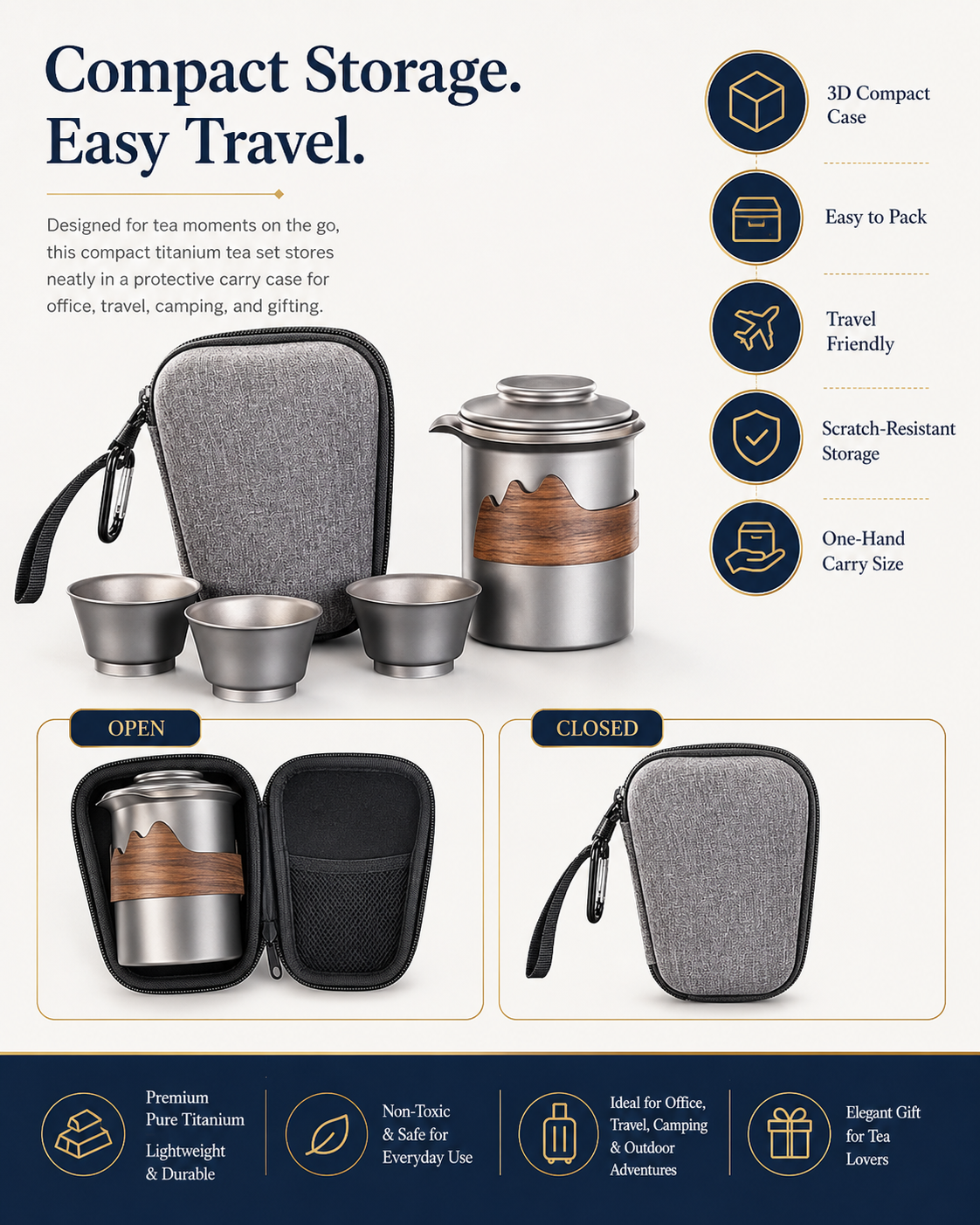 Portable Titanium Tea Set with Carry Case by Avinoti product image 3