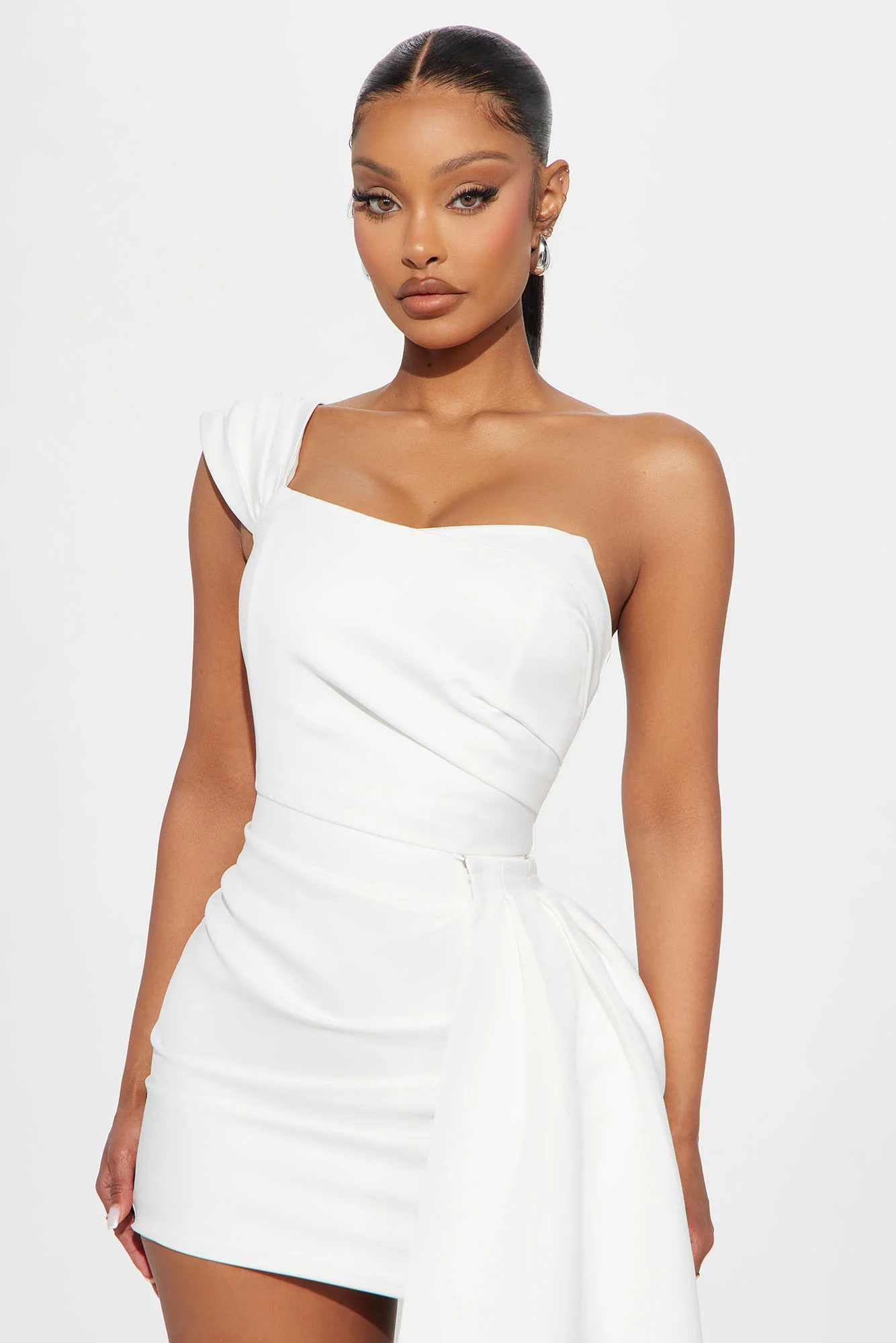 Isabella Removable Train Satin Mini Dress - White