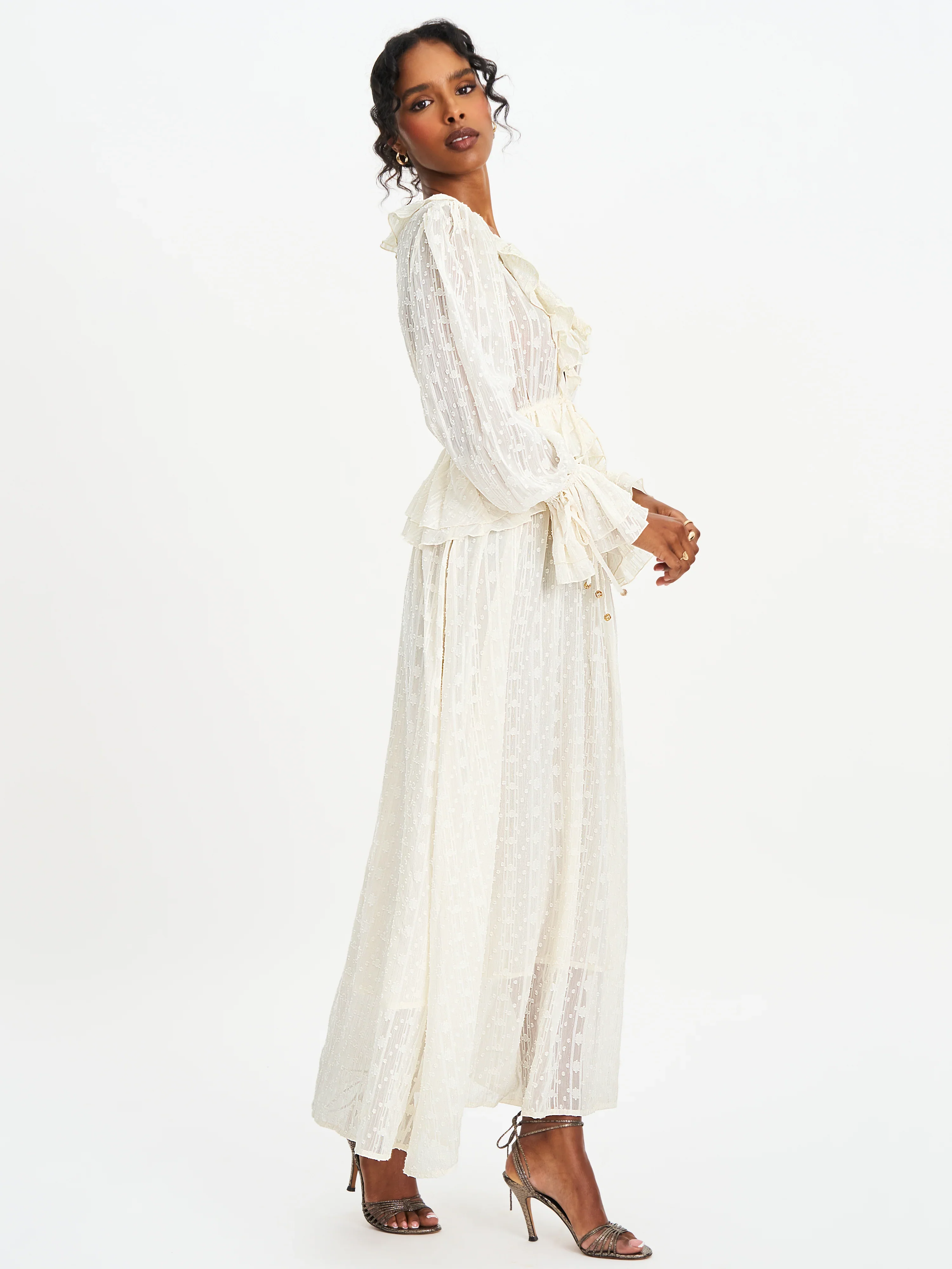 Safiya Jacquard Chiffon Long Sleeve Maxi Dress - FASHION NOB