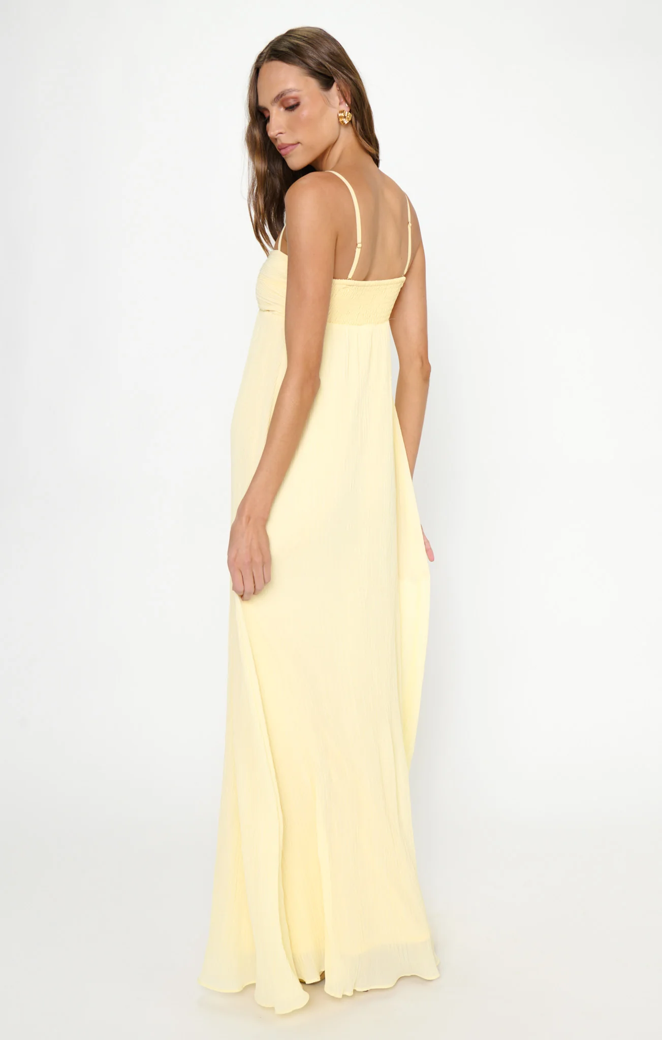 Libby Maxi Dress ~ Pale Yellow Pleated Chiffon
