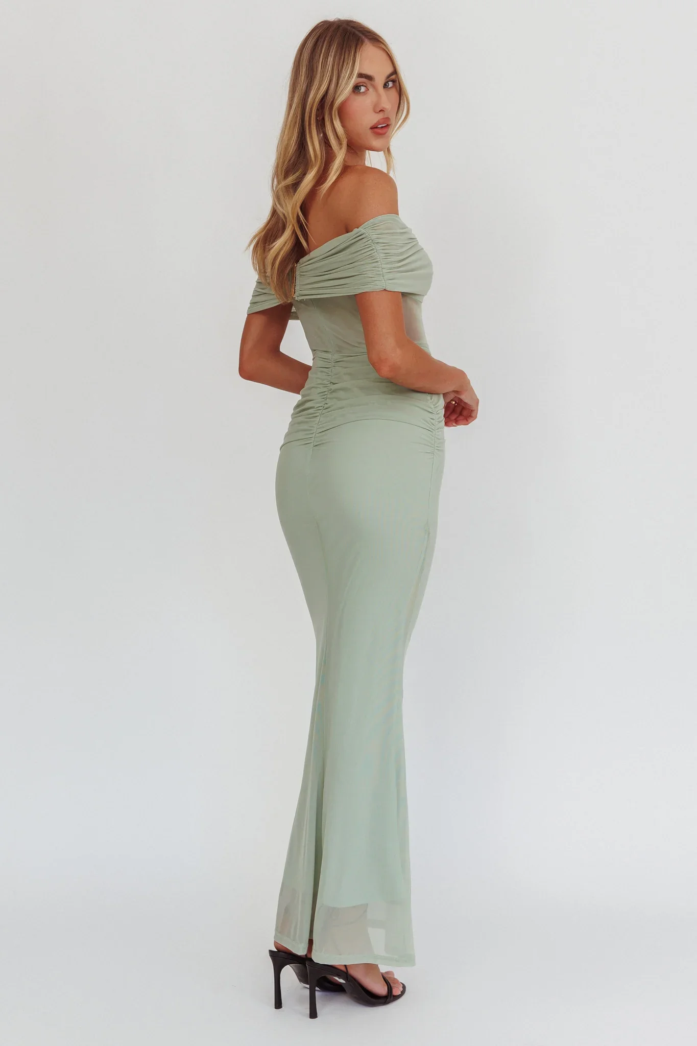 Silver Moon Off-Shoulder Maxi Dress Sage