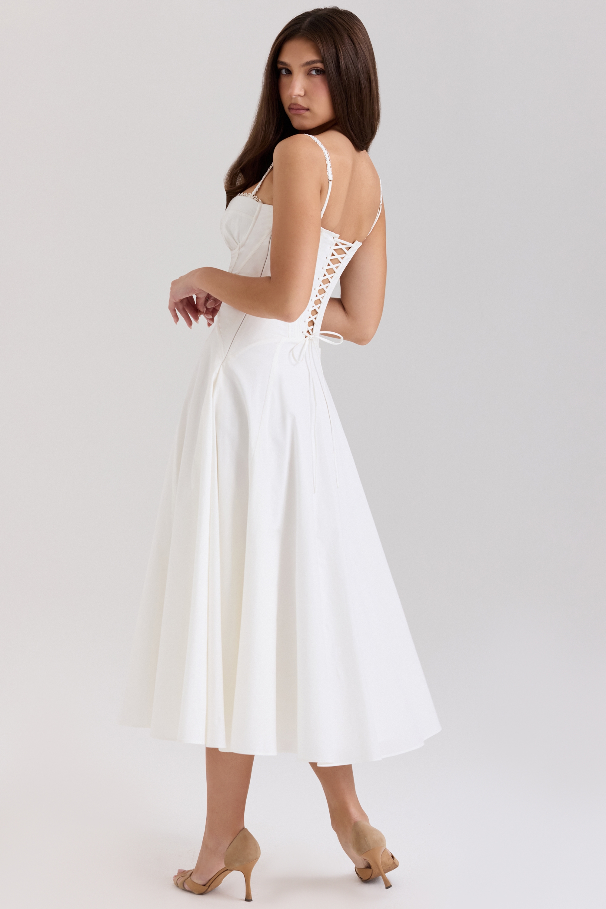 White Stretch Cotton Midi Sundress