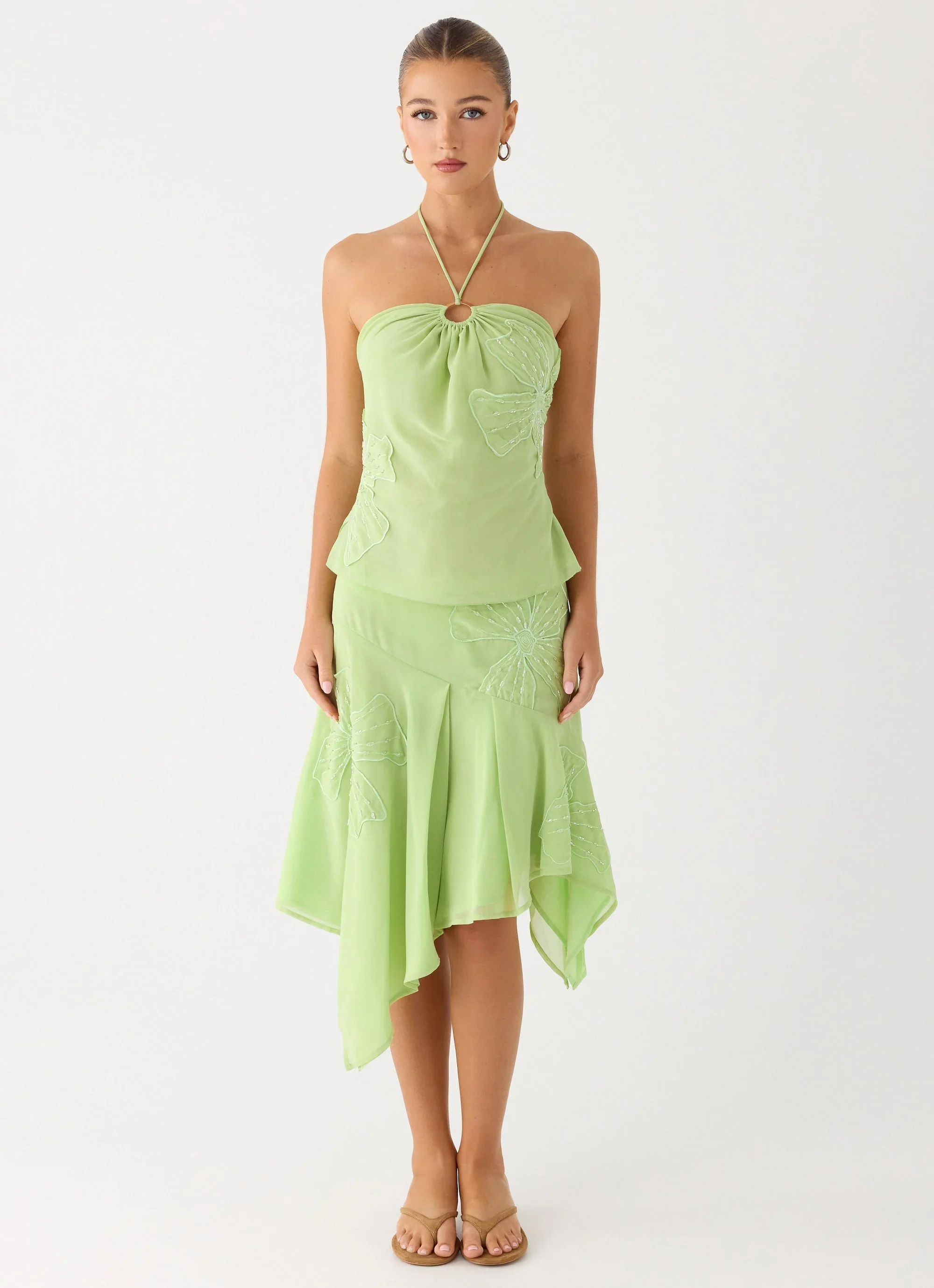Teneika Beaded Flower Midi Skirt - Lime
