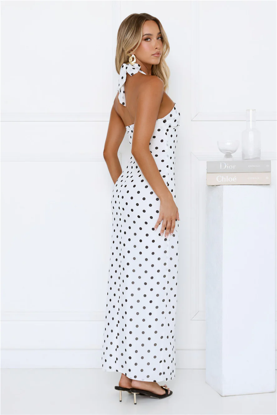 Chic Days Strapless Polka Dot Maxi Dress White - luluinthesky