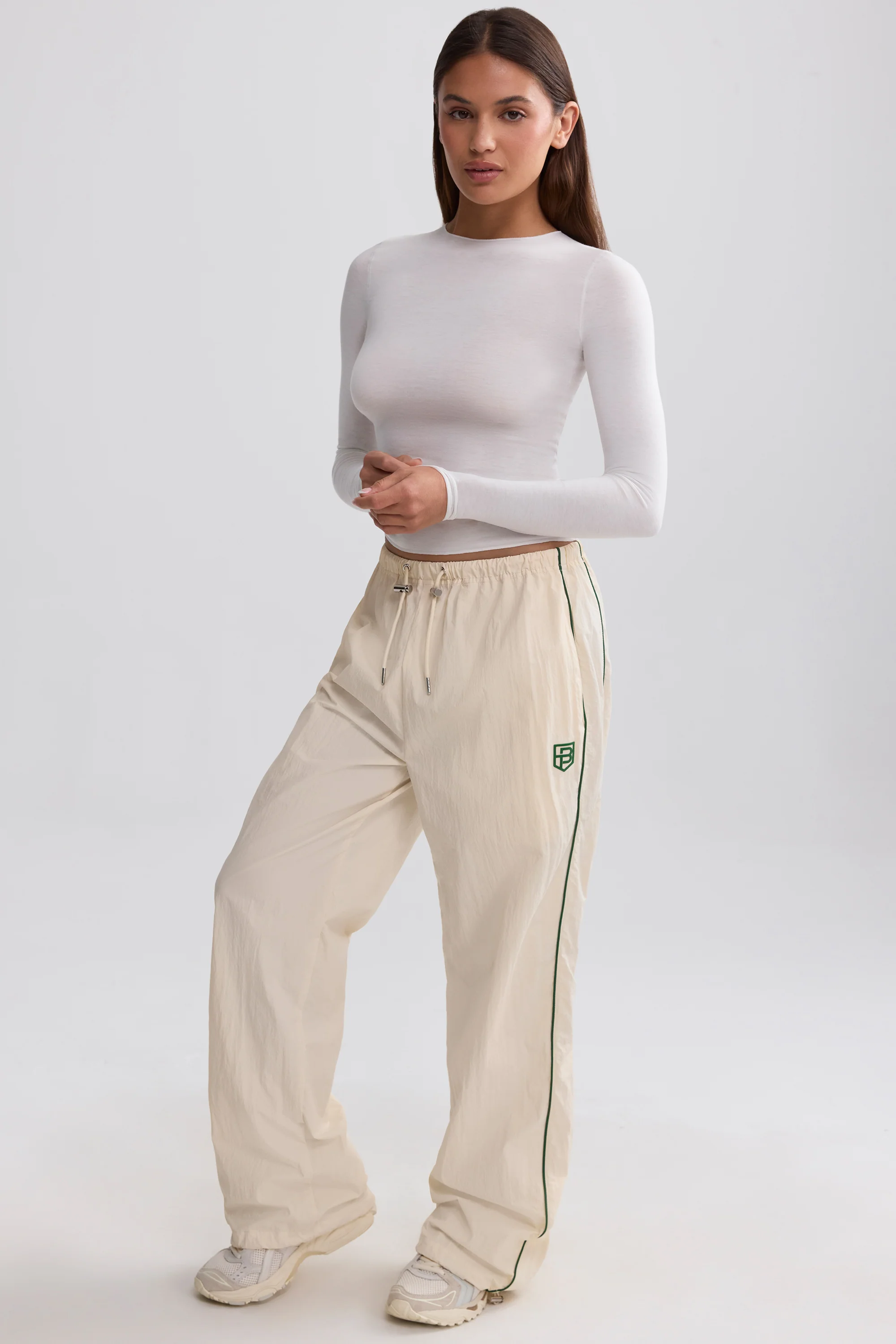 Water-Repellent Wide-Leg Track Pants in Marble