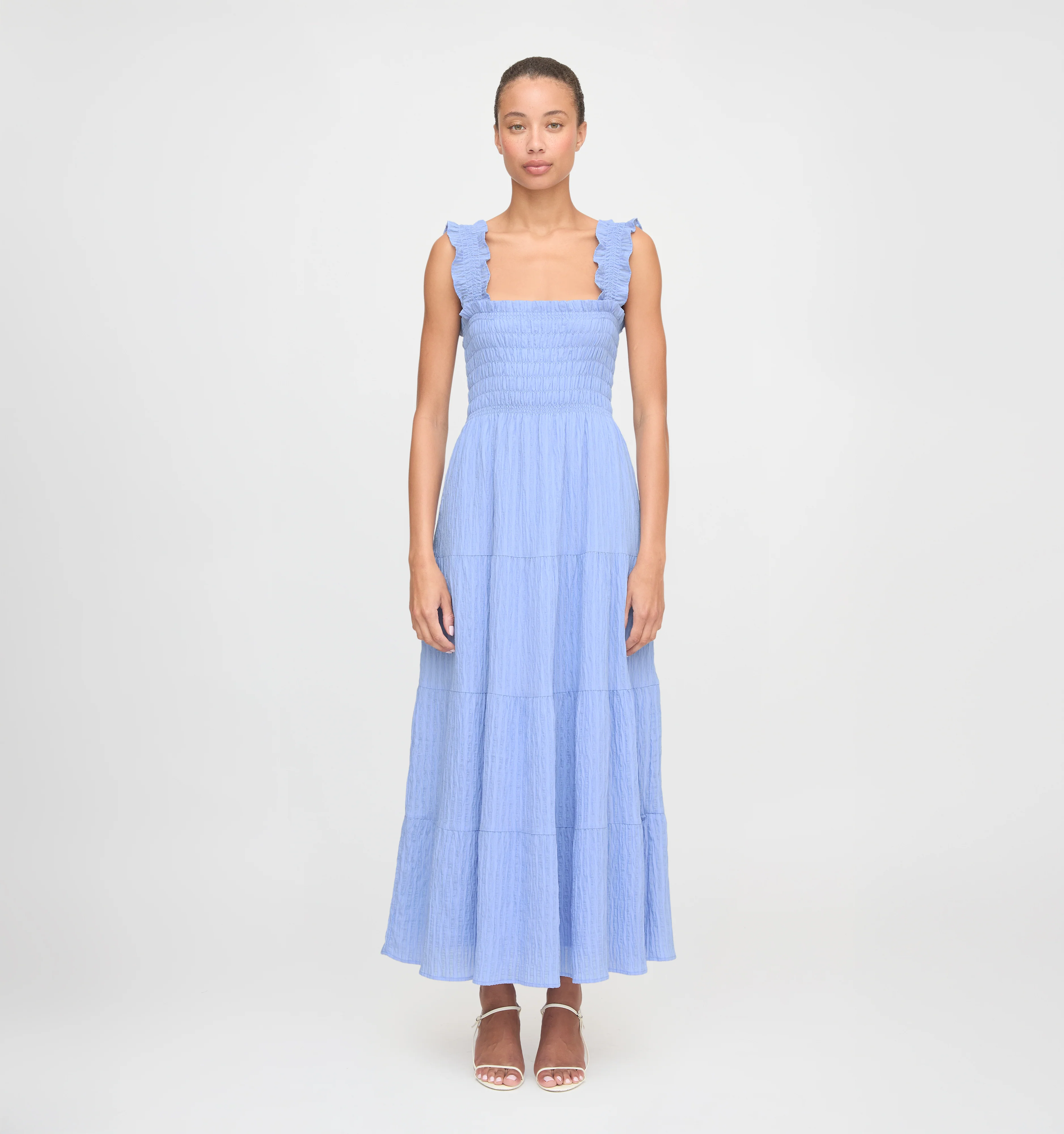 The Kimmy Maxi Nap Dress - Bluebird Tonal Seersucker