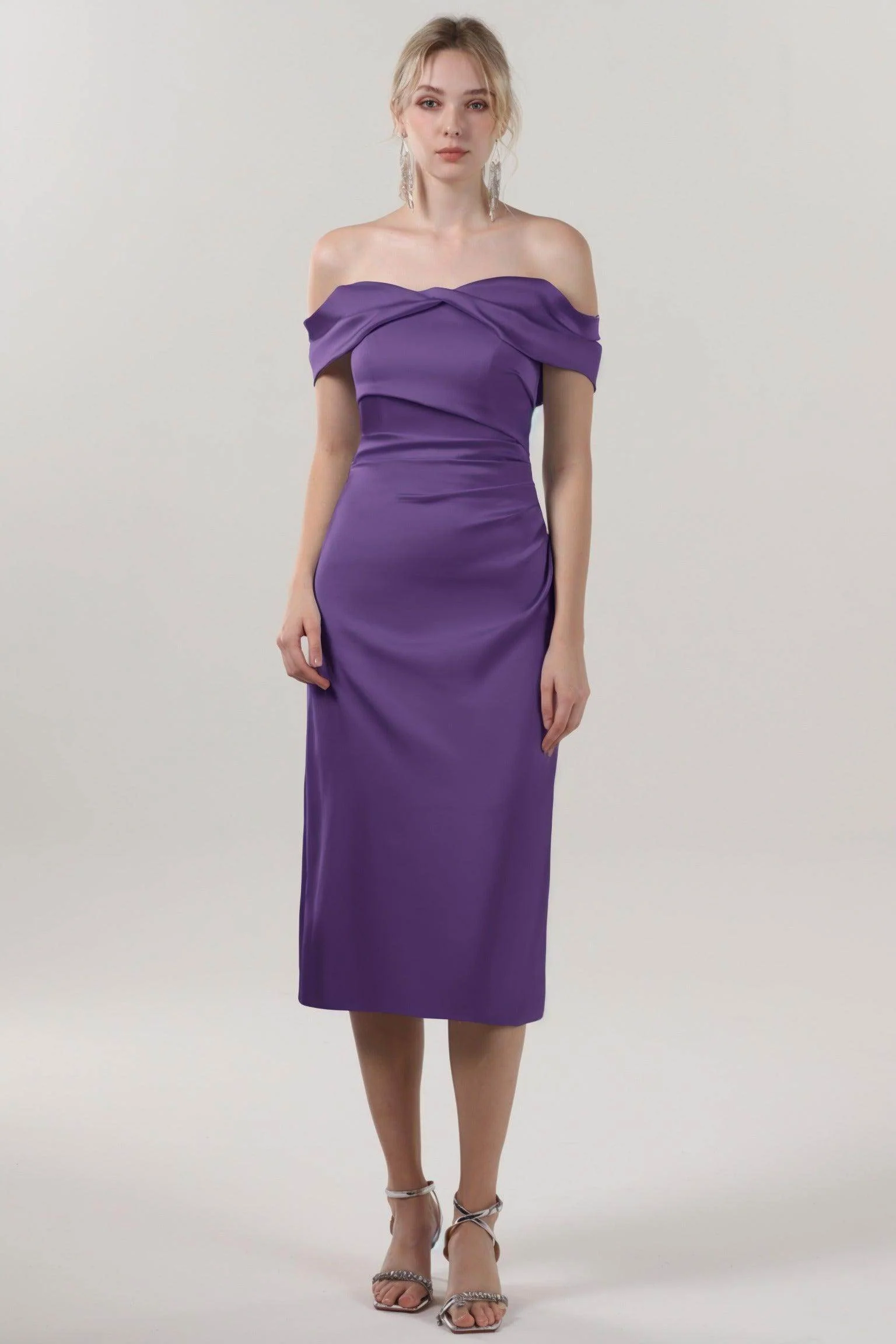 Sheath-Column Midi Luxe Satin Bridesmaid Dress CS0610BM
