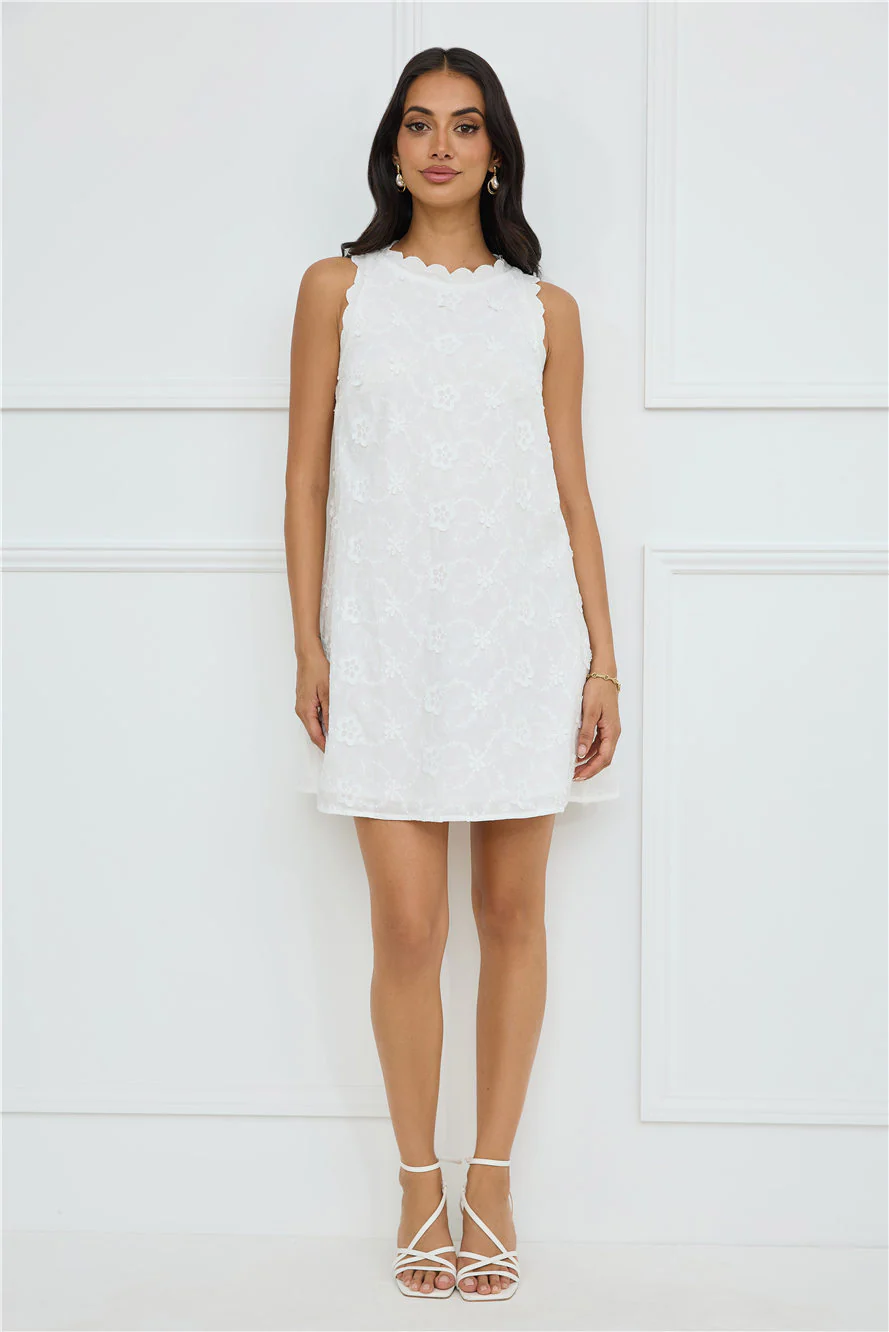 Seashell Chic Embroidered Mini Dress White