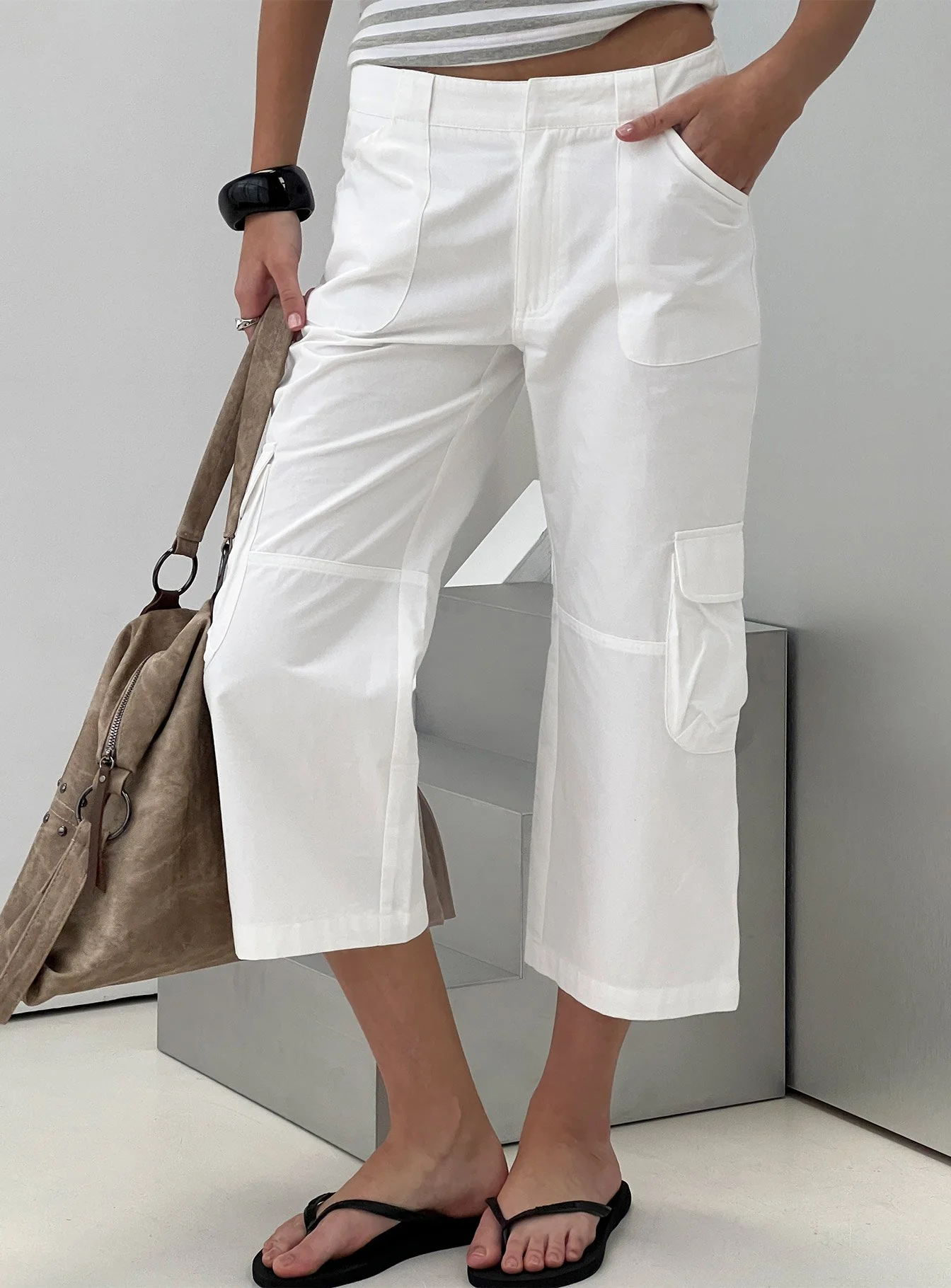 Indee Cropped Cargo Pants White