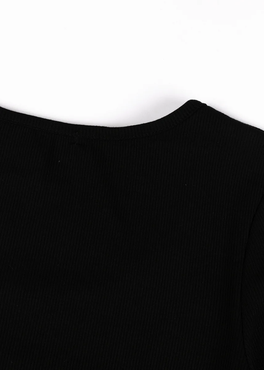 Ribbed Lace-Trim Bow Top