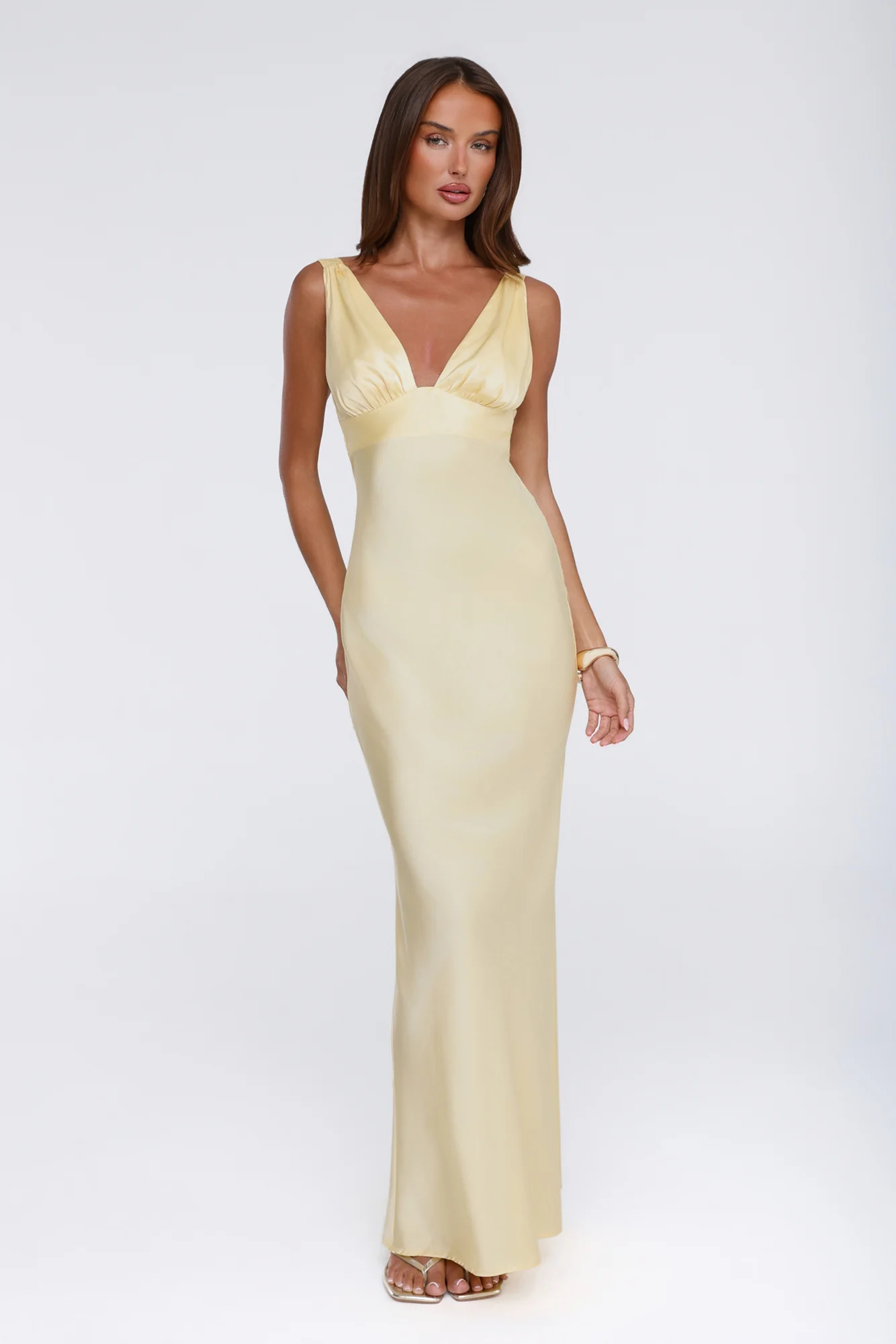 Polished Affair Satin Maxi Dress Butter - FASHION NOB
