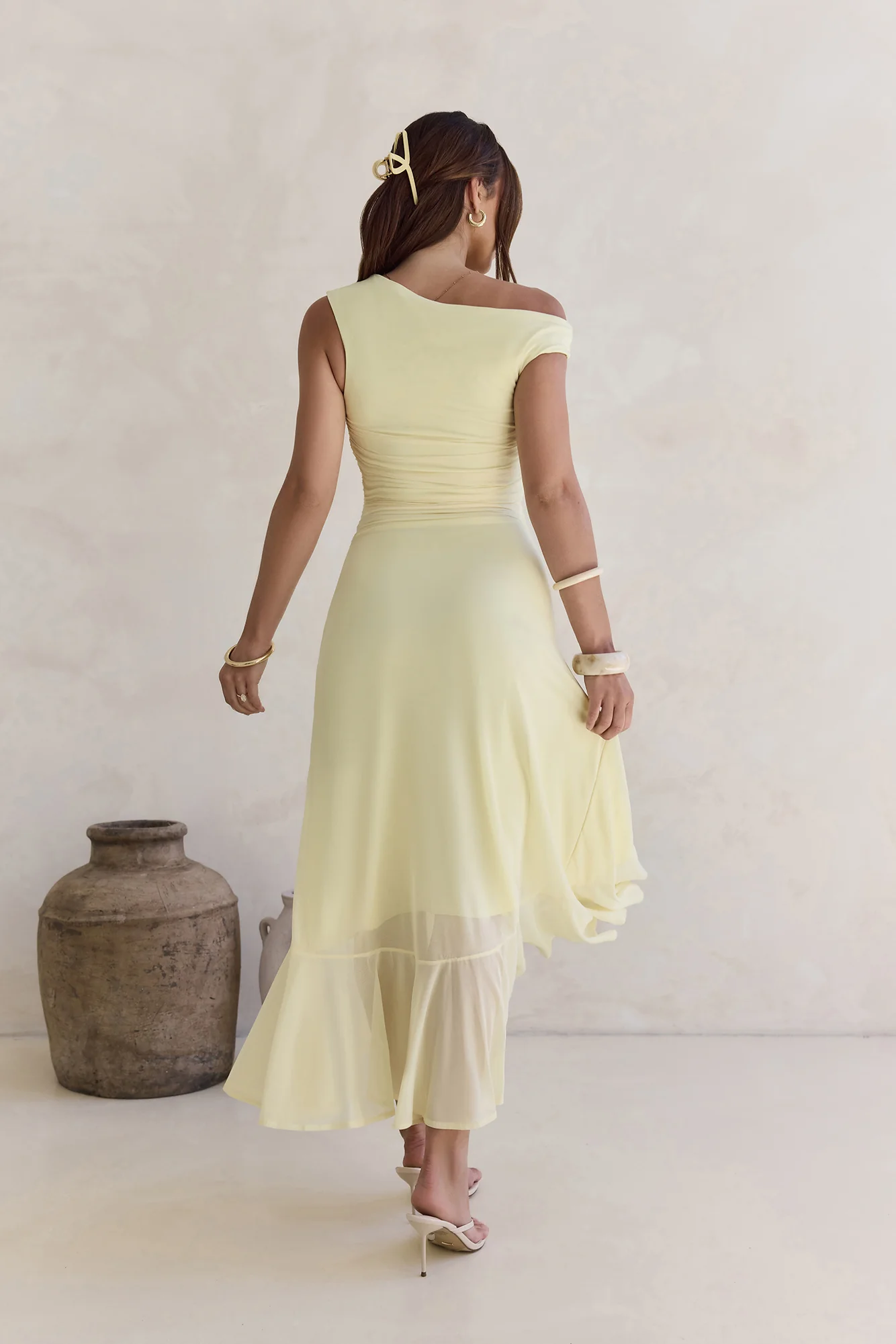 Whispered Secrets Mesh Long Sleeve Maxi Dress Yellow - luluinthesky