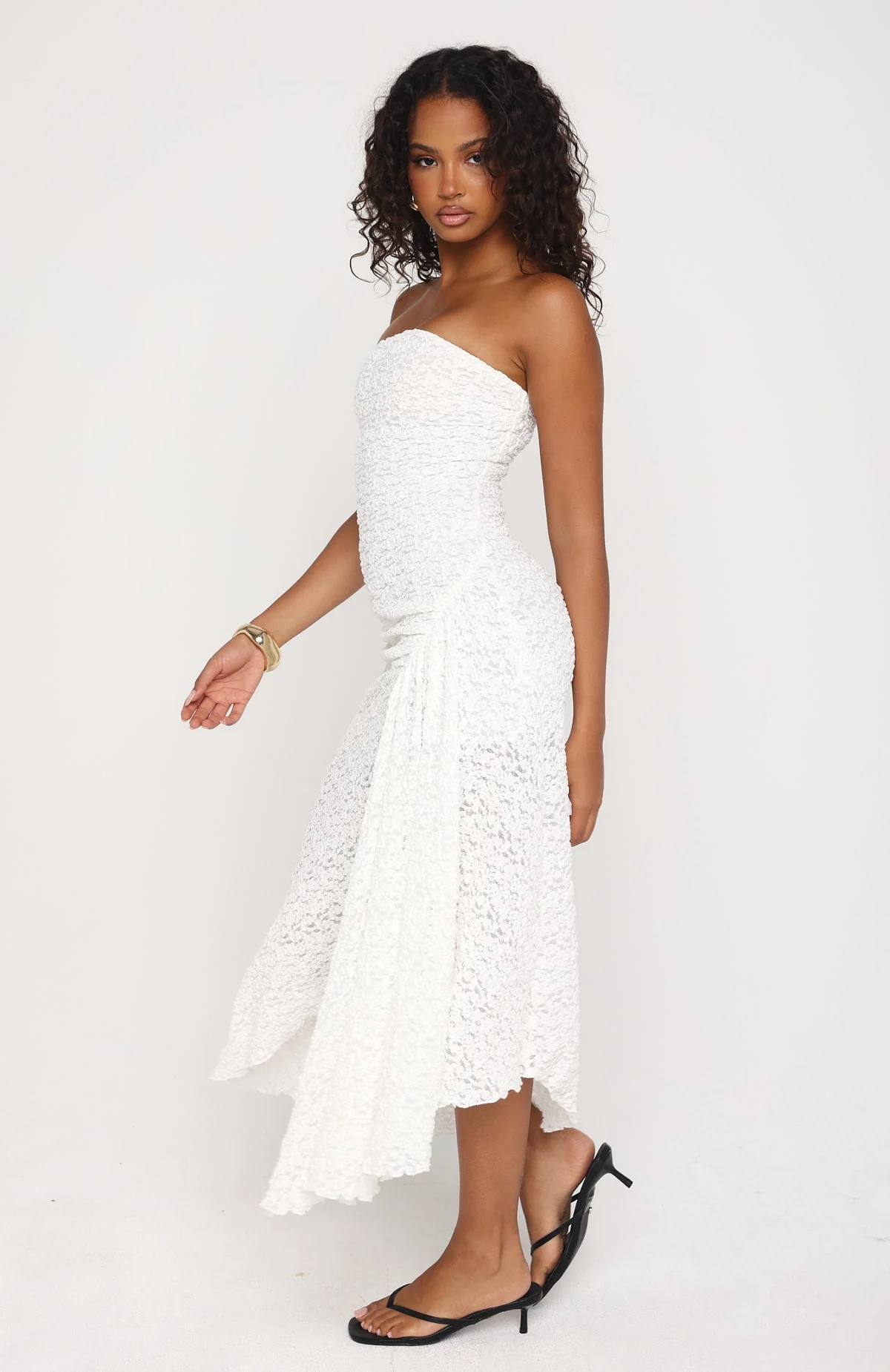 Living The Glam Life Strapless Midi Dress White