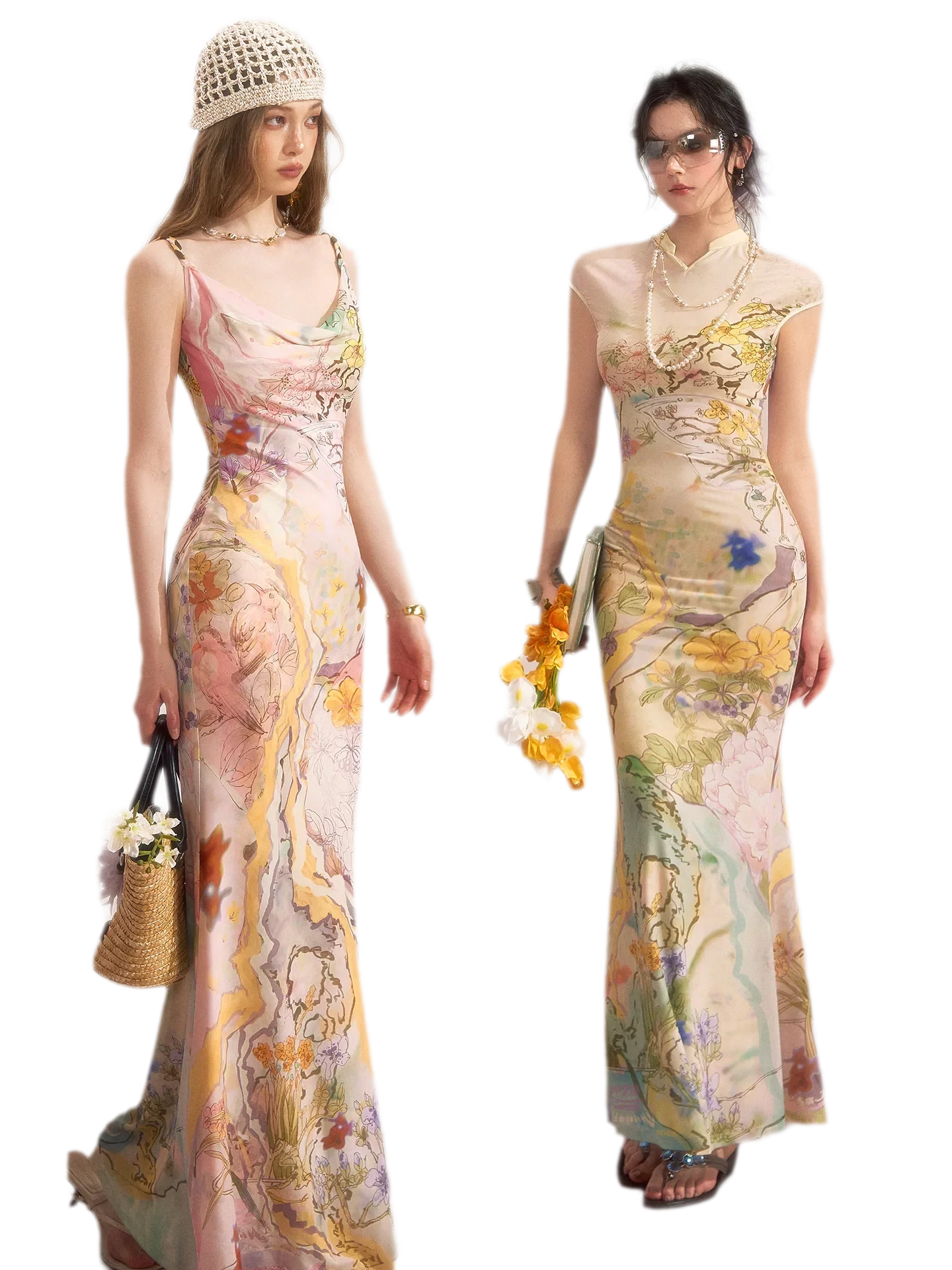 Draped Neck Fishtail Dress
