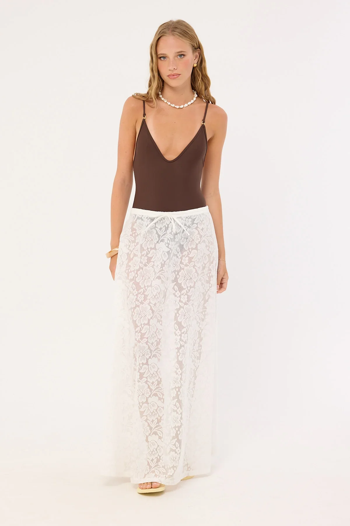 Luck & Trouble Yuri Lace Maxi Skirt White