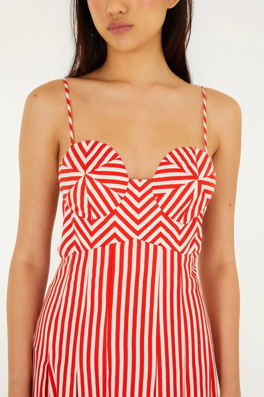 Off-White Checkered Stripes Sleeveless Maxi Dress