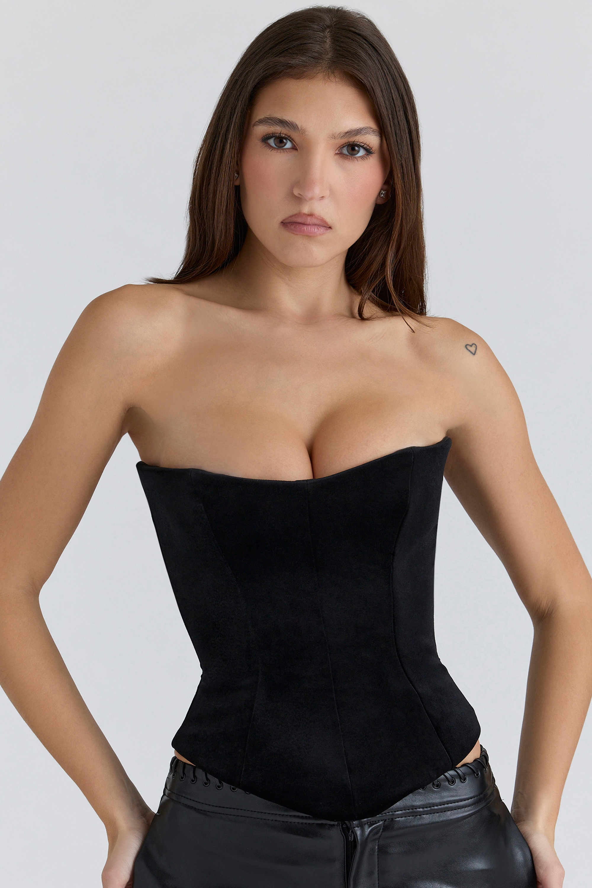 black velvet sculpting strapless corset top