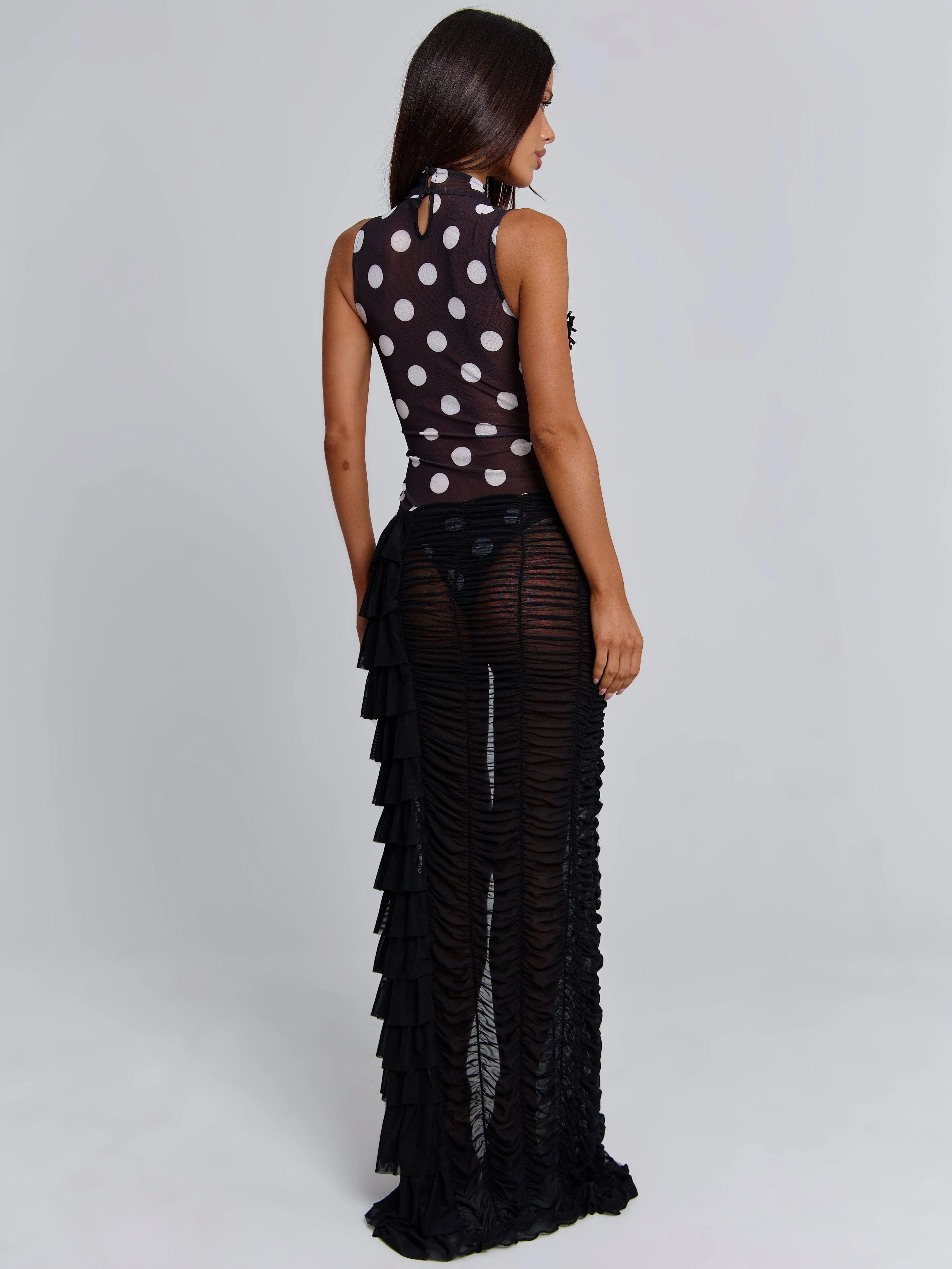 MAELIS MAXI DRESS BLACK POLKA DOT