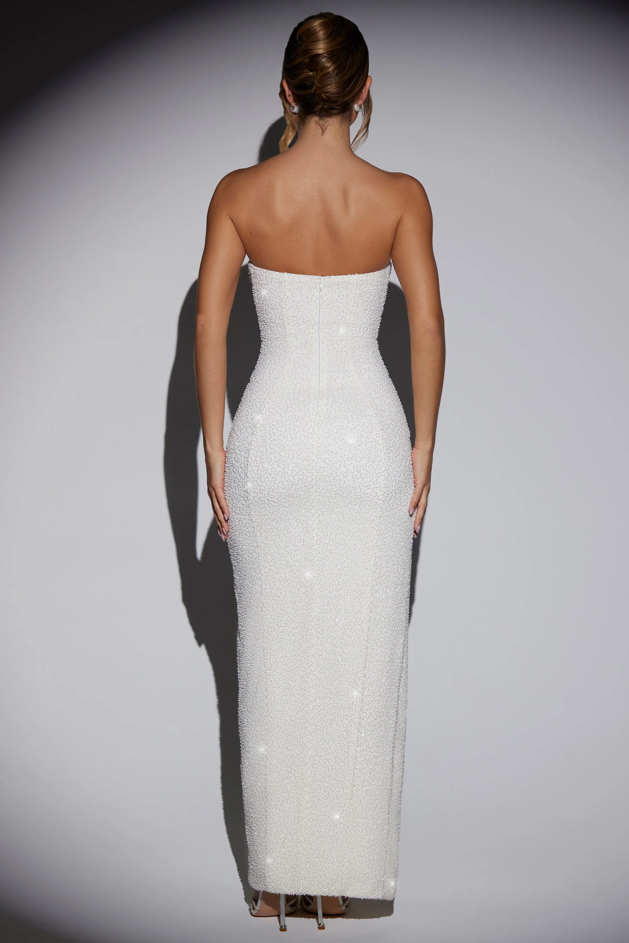 Embellished Bandeau Cowl Neck Maxi Dress in Snow