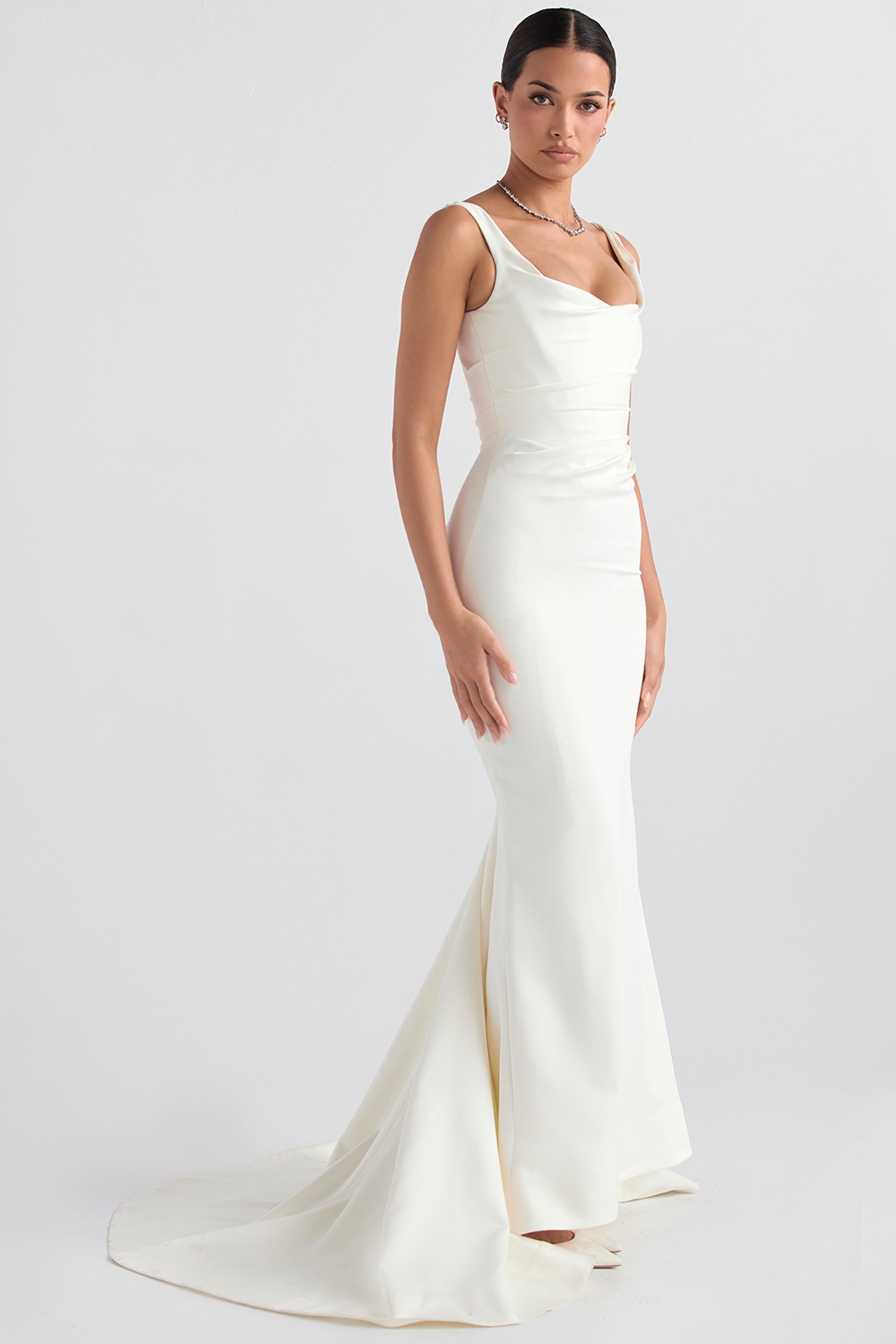 Off White Satin Mermaid Bridal Gown