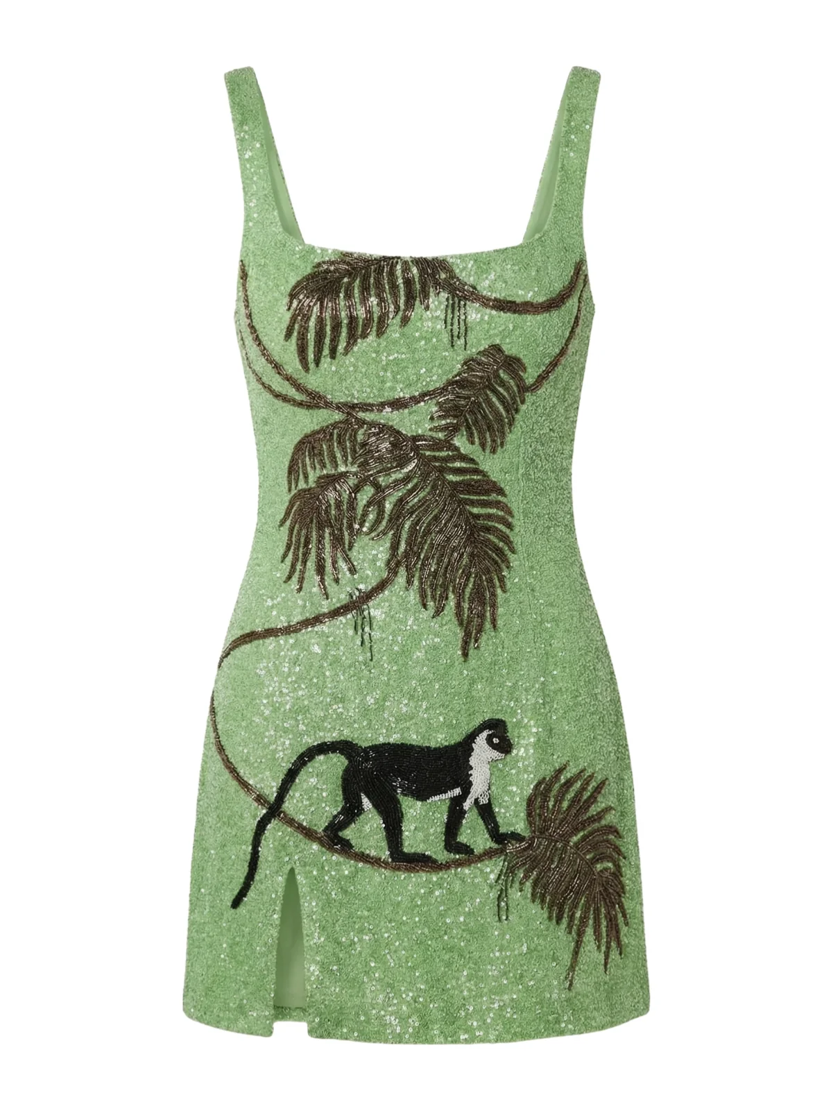 St. Barth Hand-Beaded Crystal Green Mini Dress