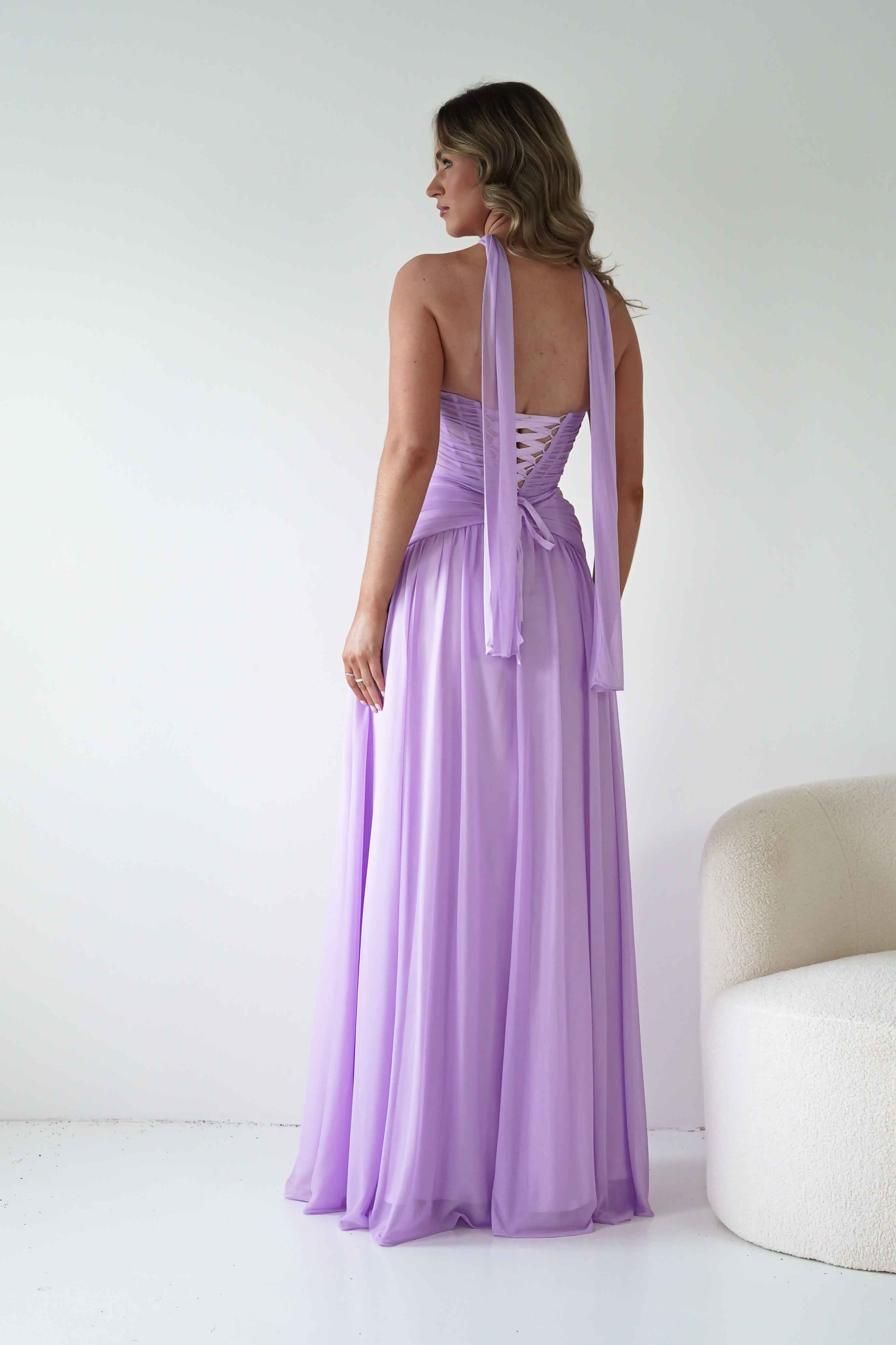 Nicolette Strapless Chiffon Maxi Gown | Lavender