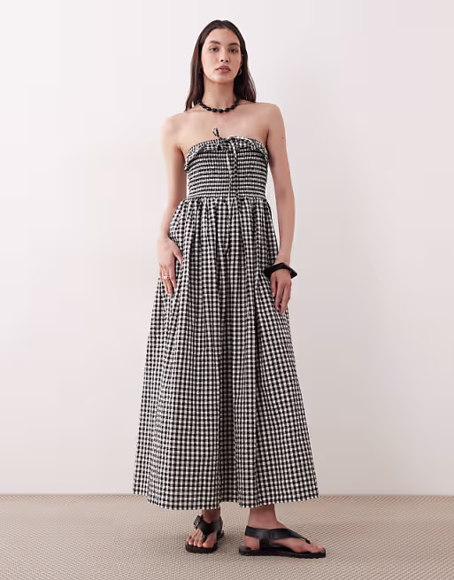 Esmée bandeau maxi beach dress in black & cream gingham