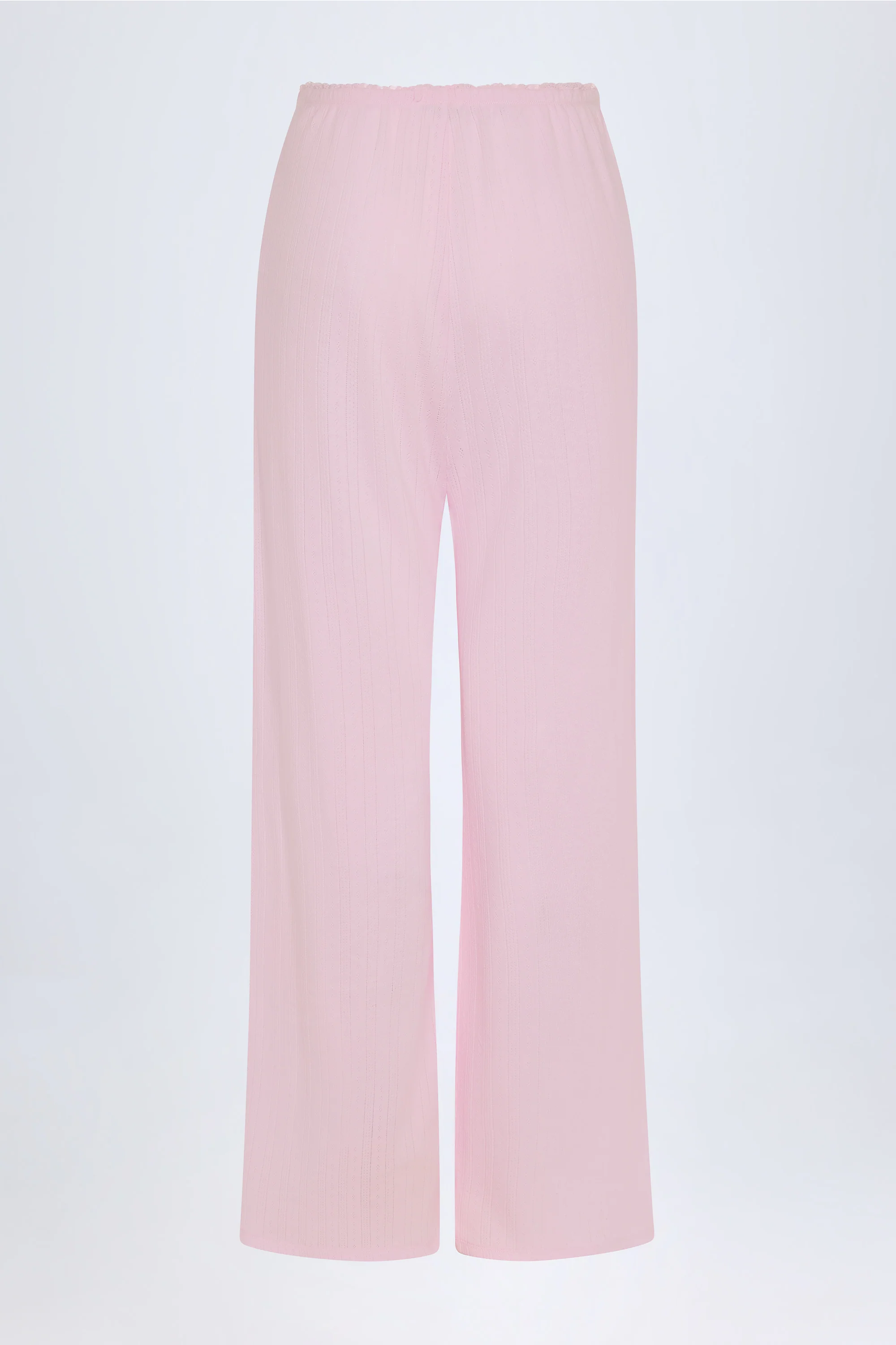 Pointelle Mid-Rise Straight-Leg Trousers in Baby Pink