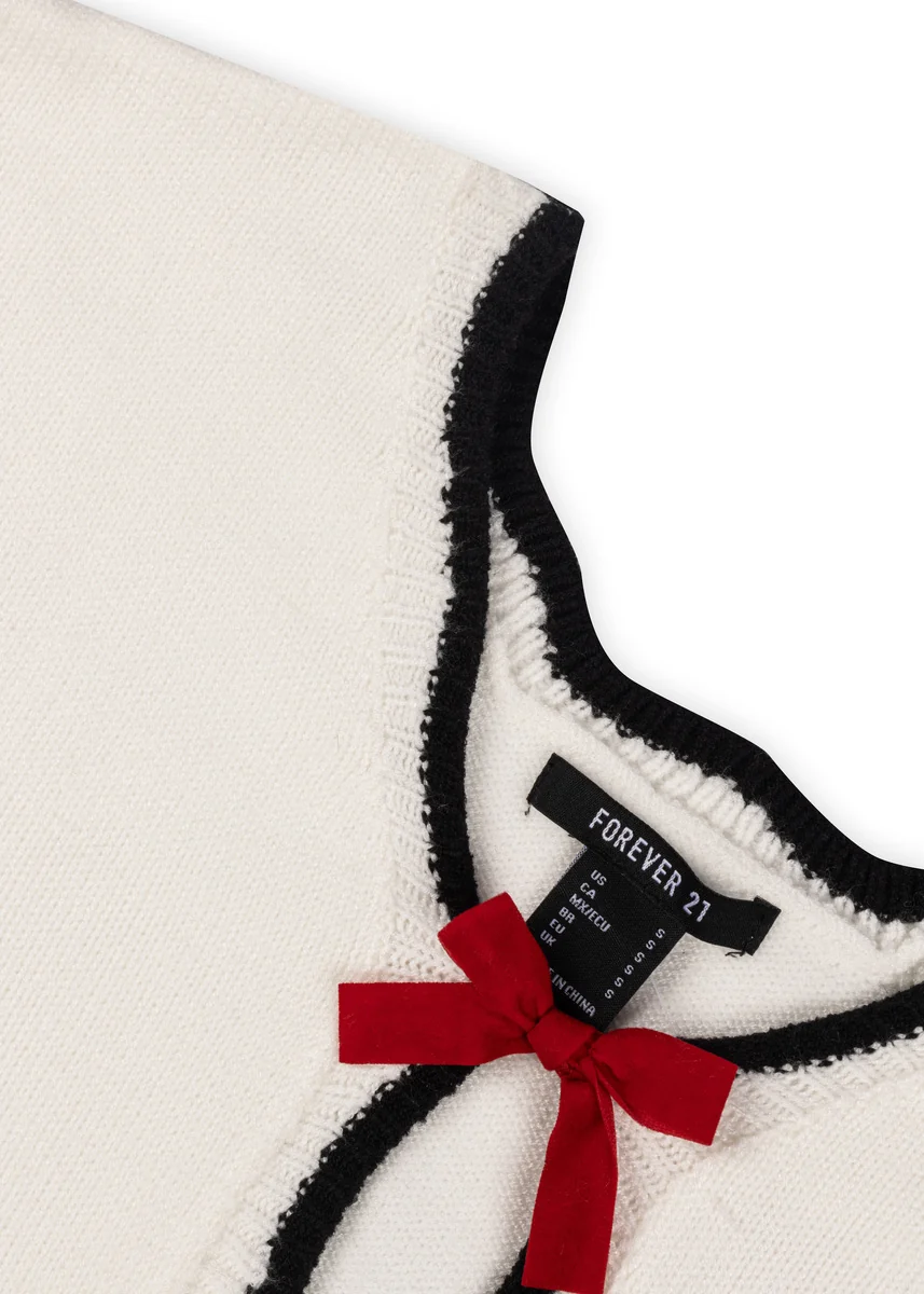 Velvet Bow Open-Front Knit Sweater