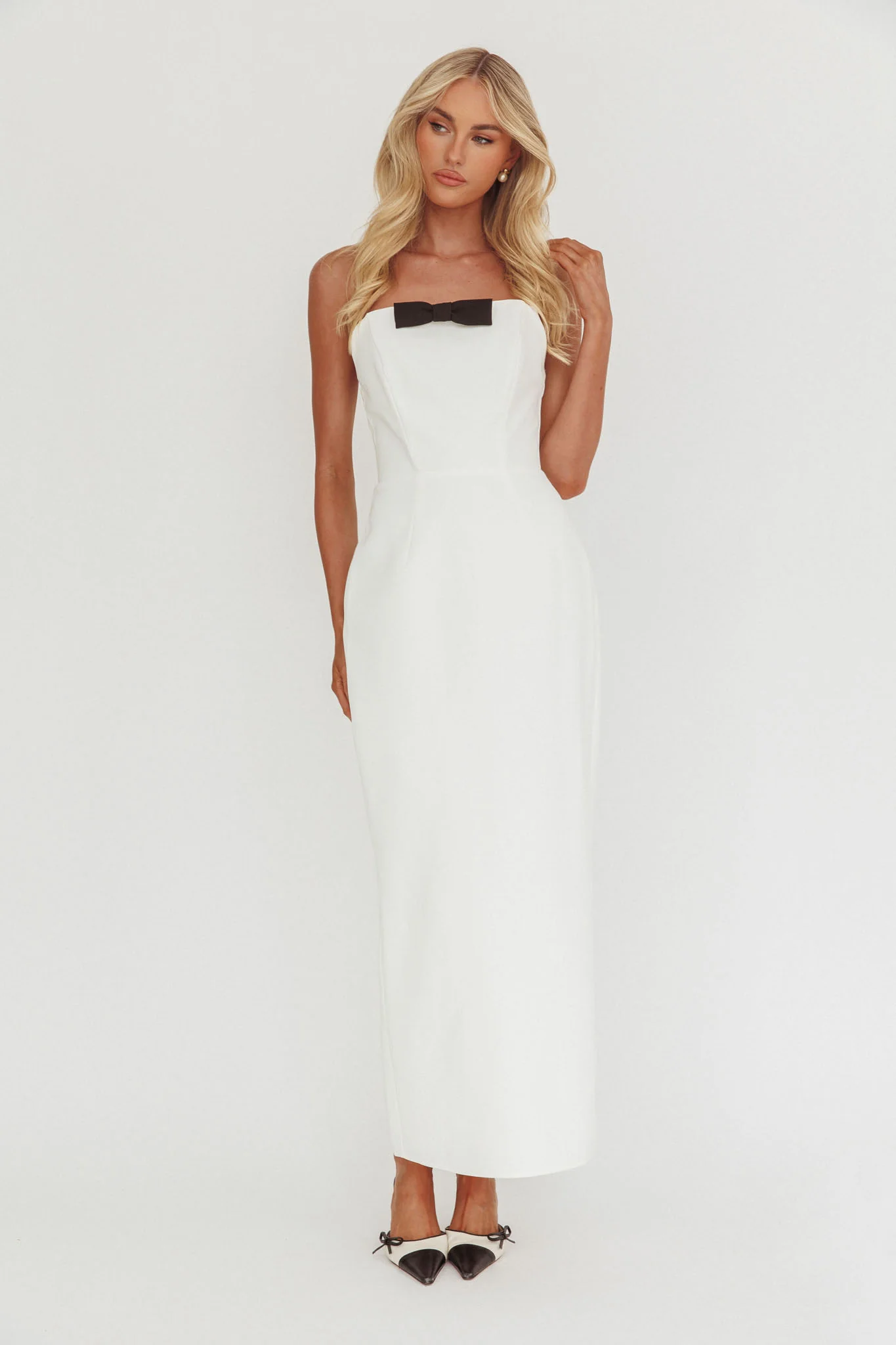 Cocktail Party Strapless Bow Bust Maxi Dress White