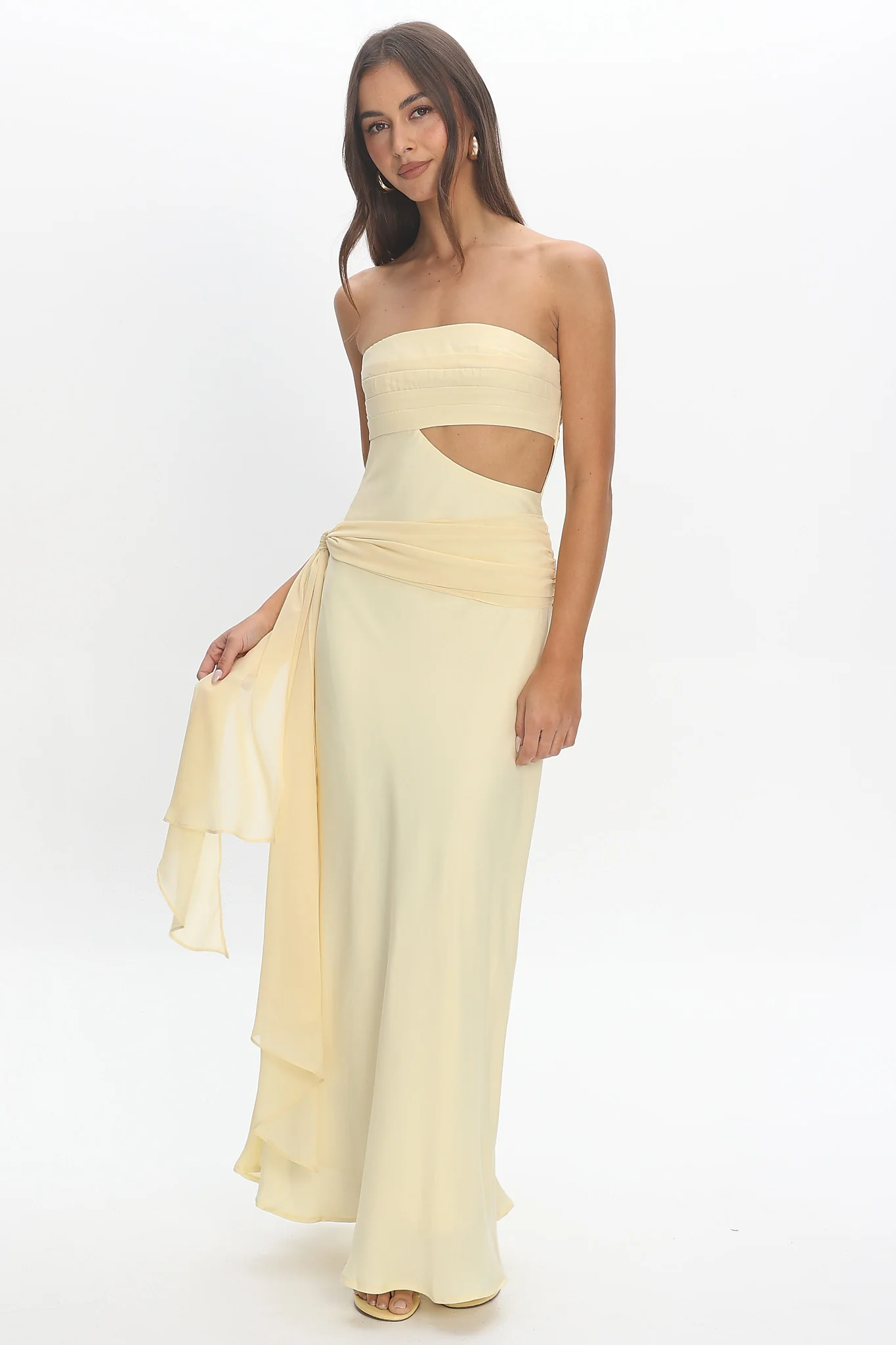 Indiyah Waist Sash Cut-Out Maxi Dress Butter - luluinthesky