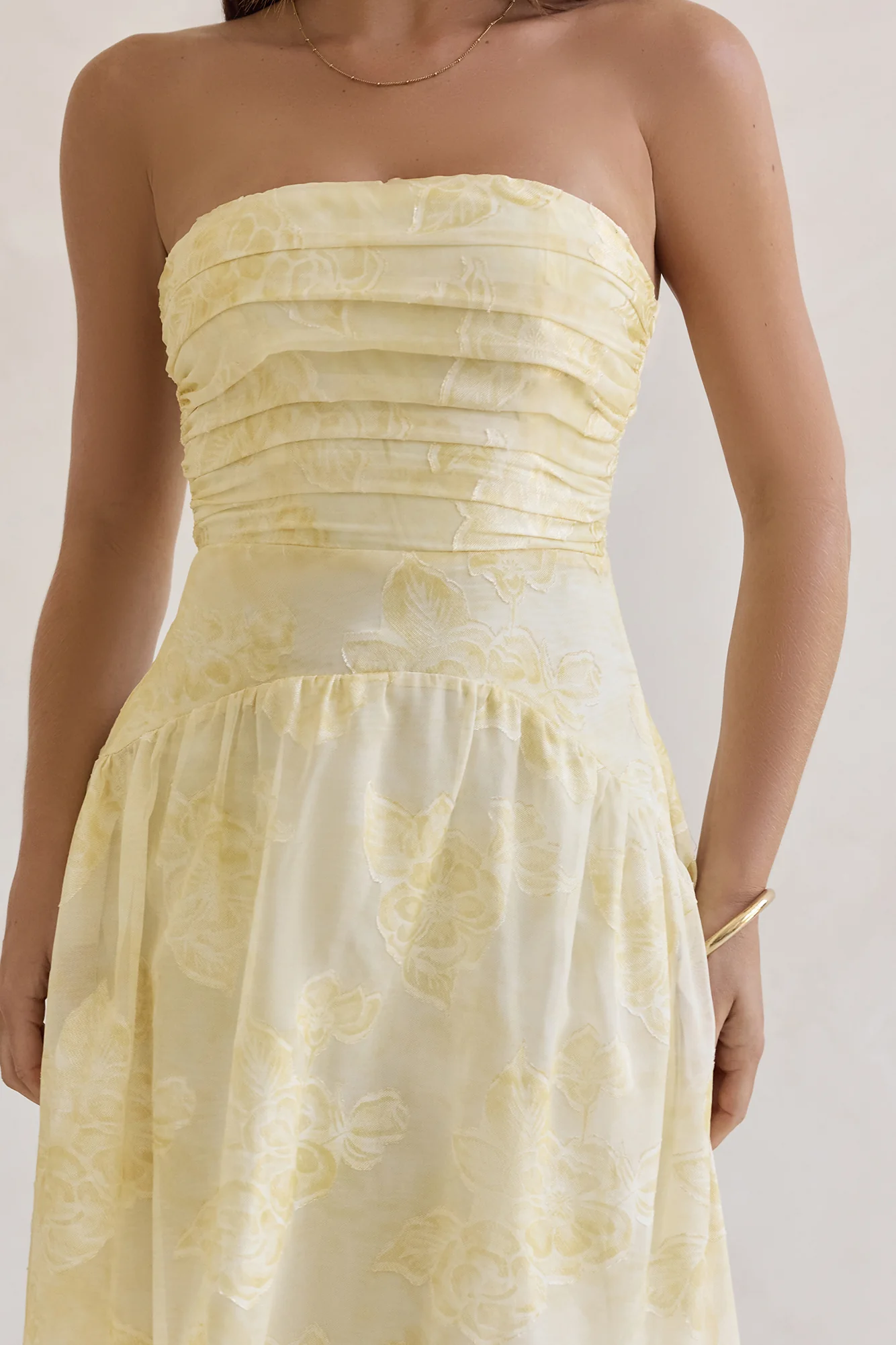 Cloud Kissed Paths Strapless Maxi Dress Yellow - luluinthesky