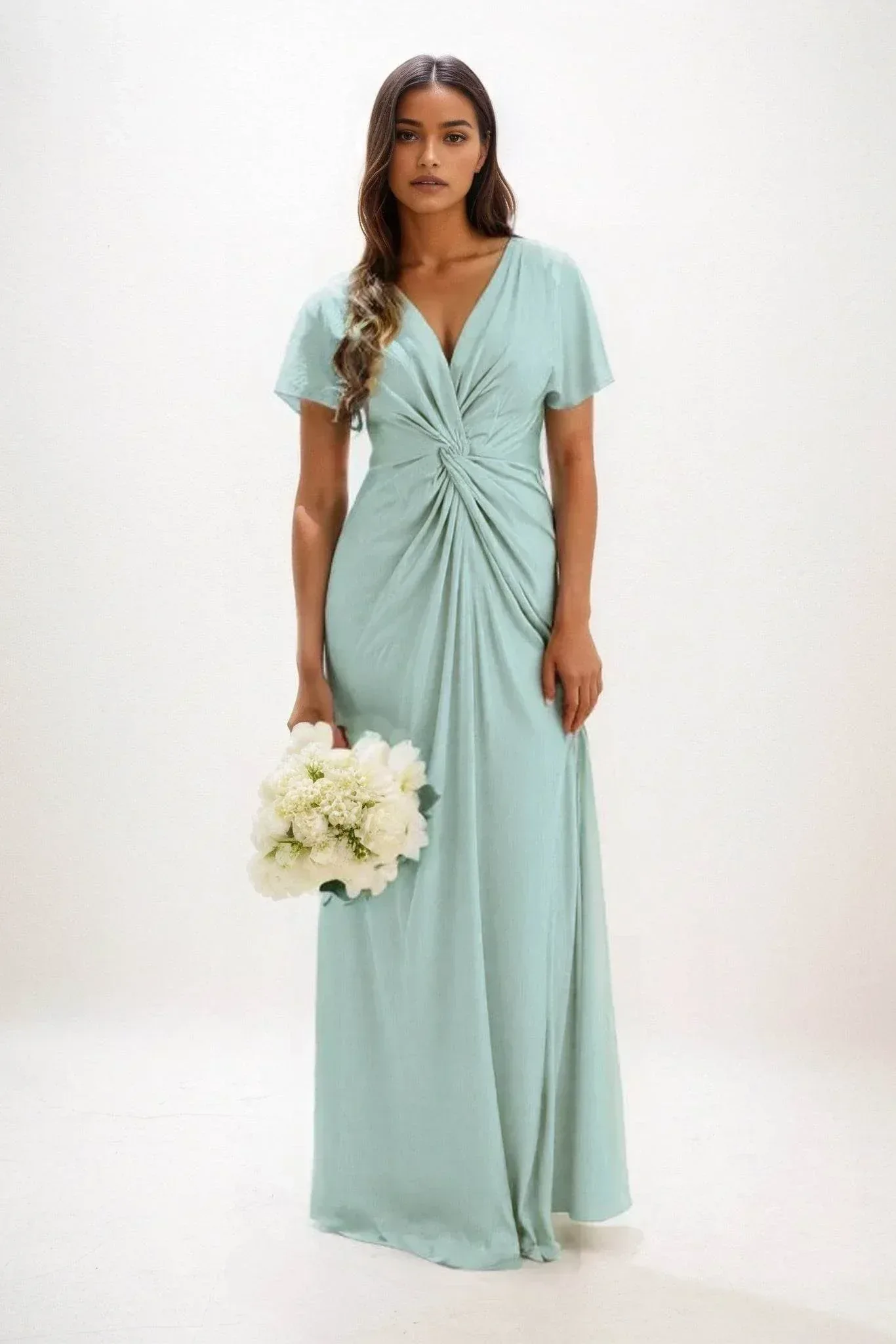 A-Line Maxi Luxe Satin Bridesmaid Dress CB0838