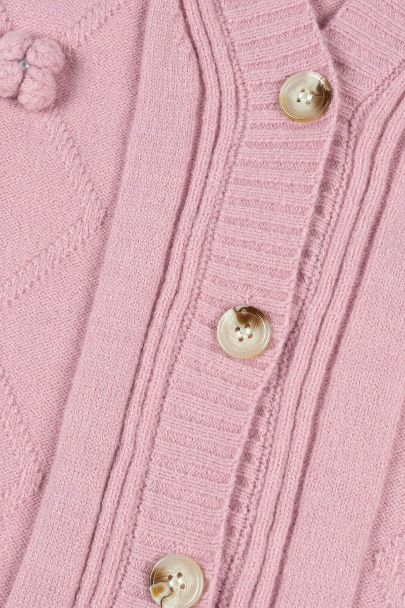 Bow Applique Cropped Cardigan Sweater