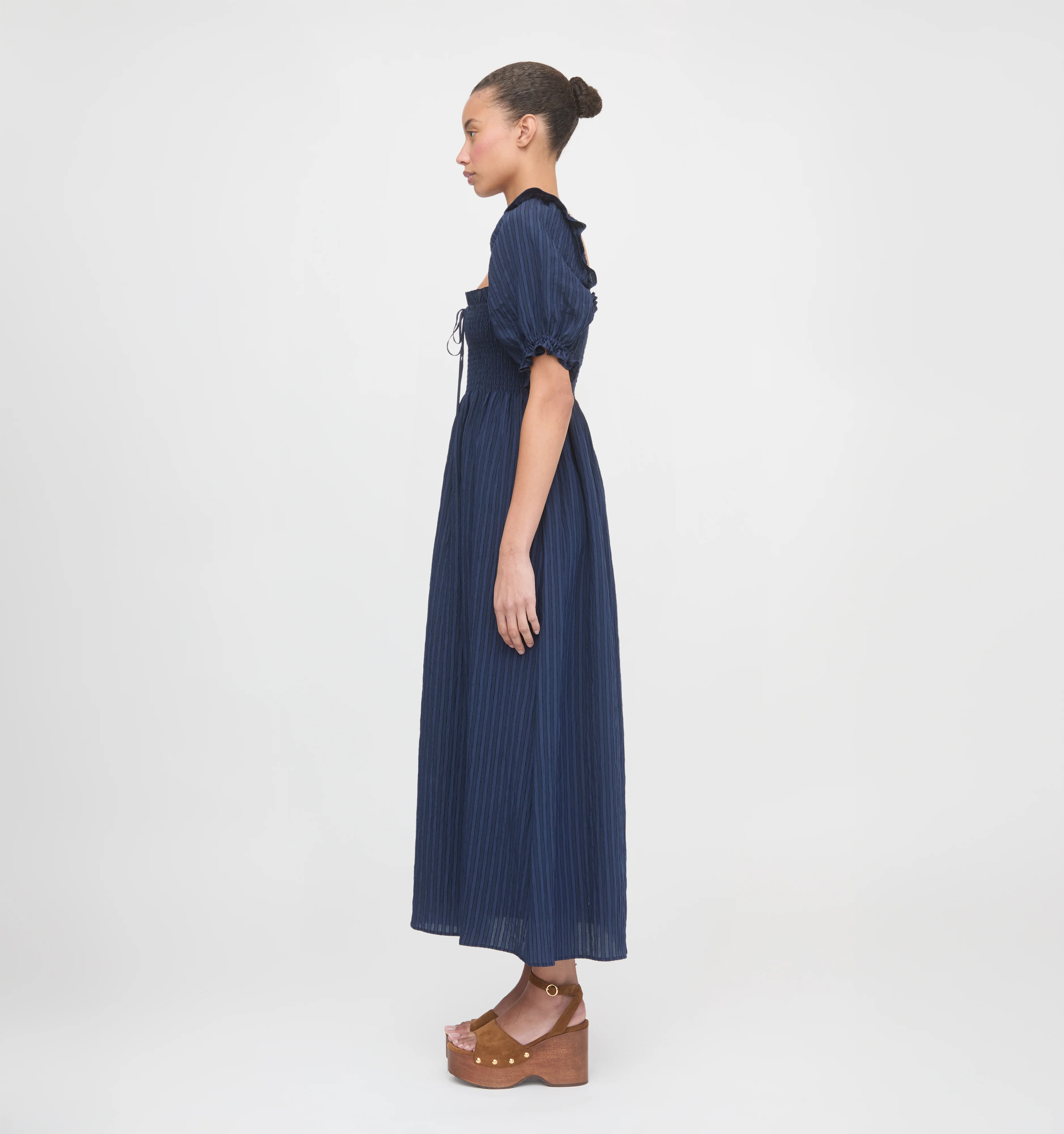 The Scarlett Nap Dress - Navy Tonal Seersucker