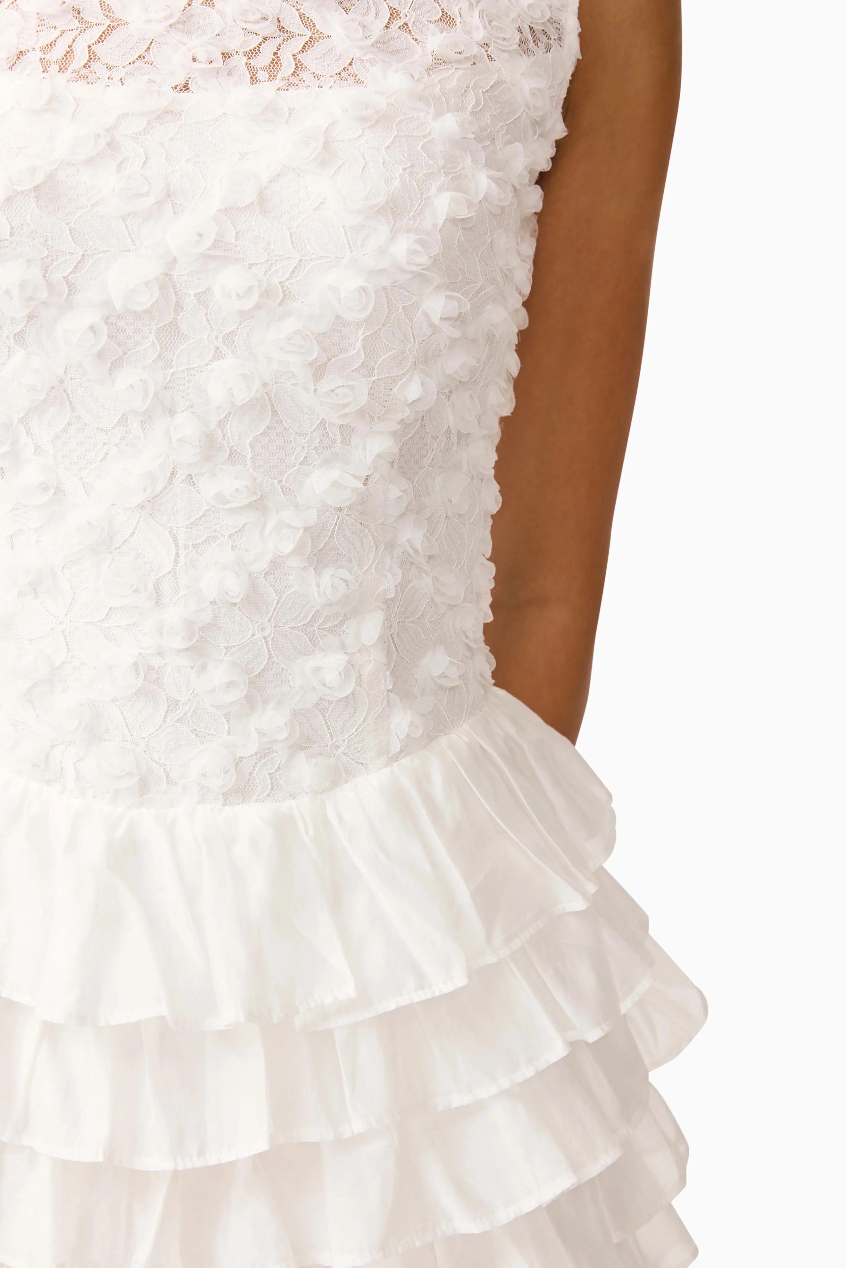 Athena Lace Midi Dress in White