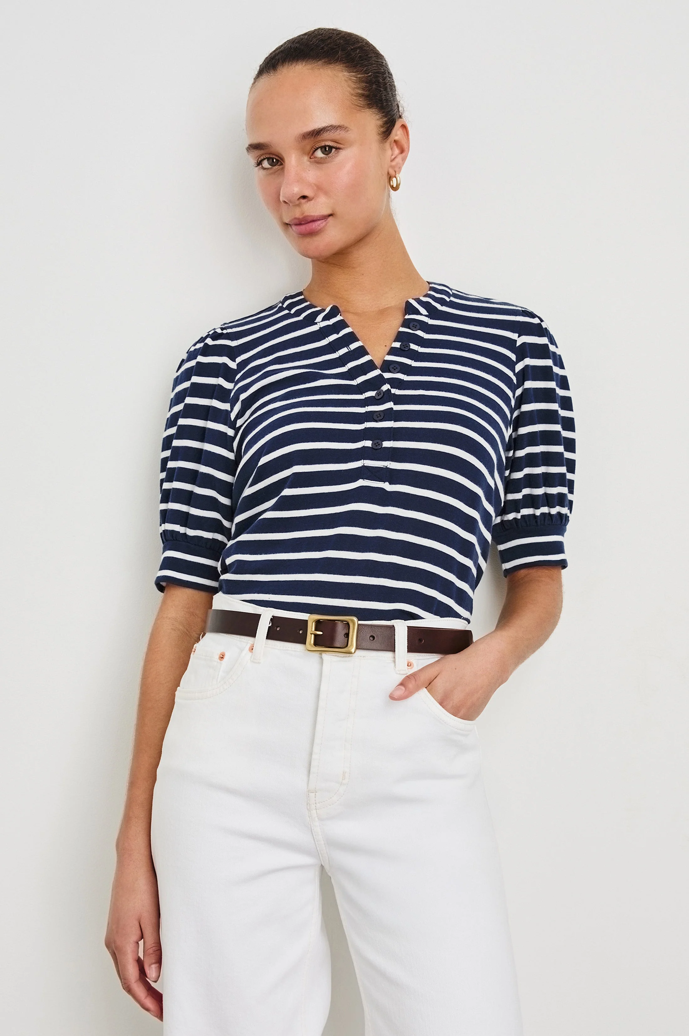 Jewel Top - Navy Ivory Stripe