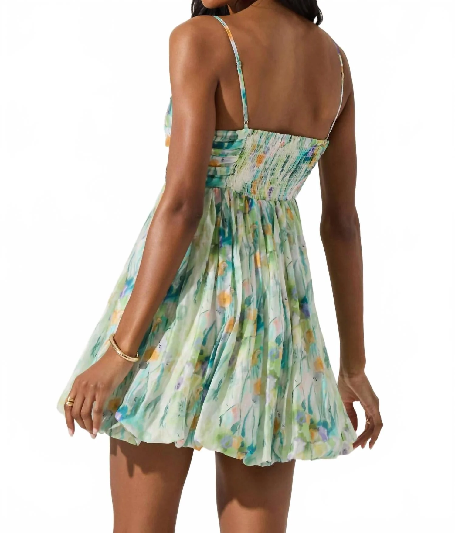 Verdant Bubble-Hem Mini Dress