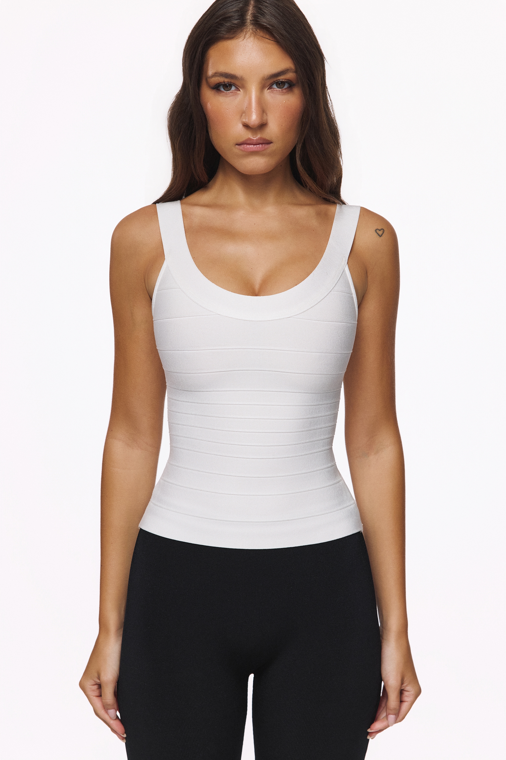 True White Scoop Neck Bandage Top