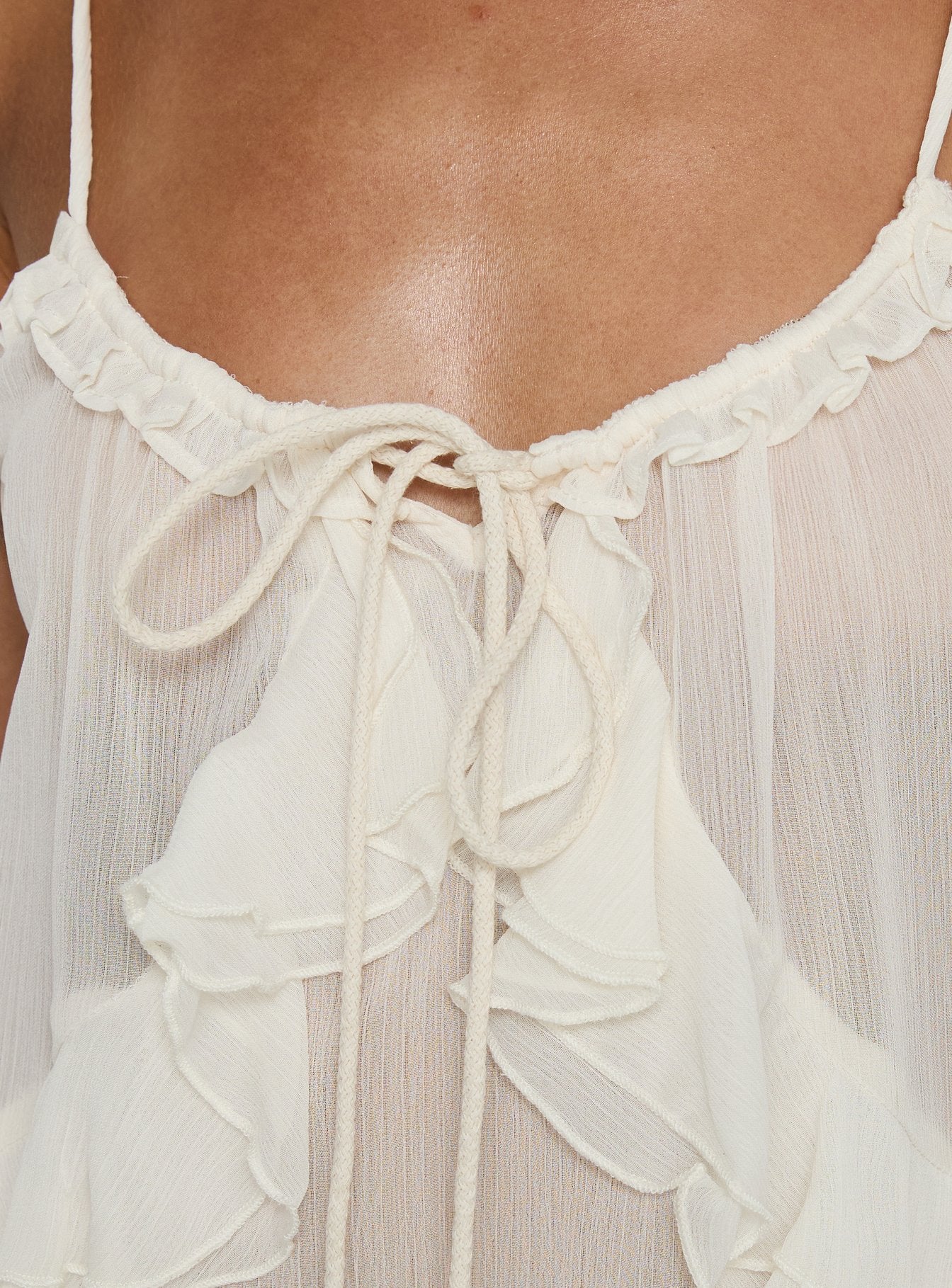 Skinny Dipping Ruffle Sheer Top Cream