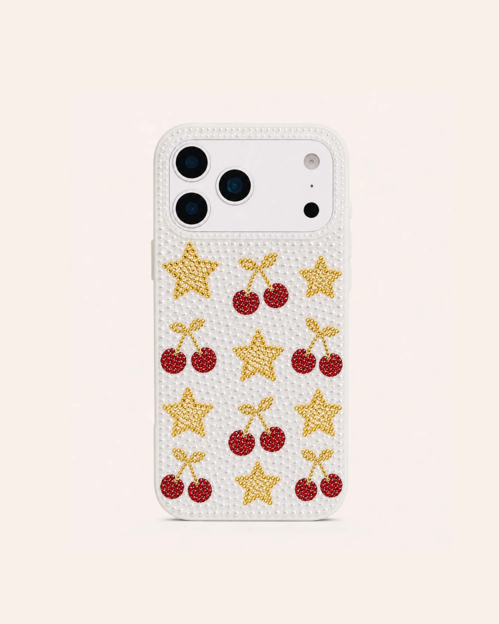 Cherry Star Faux Pearl Phone Case - White