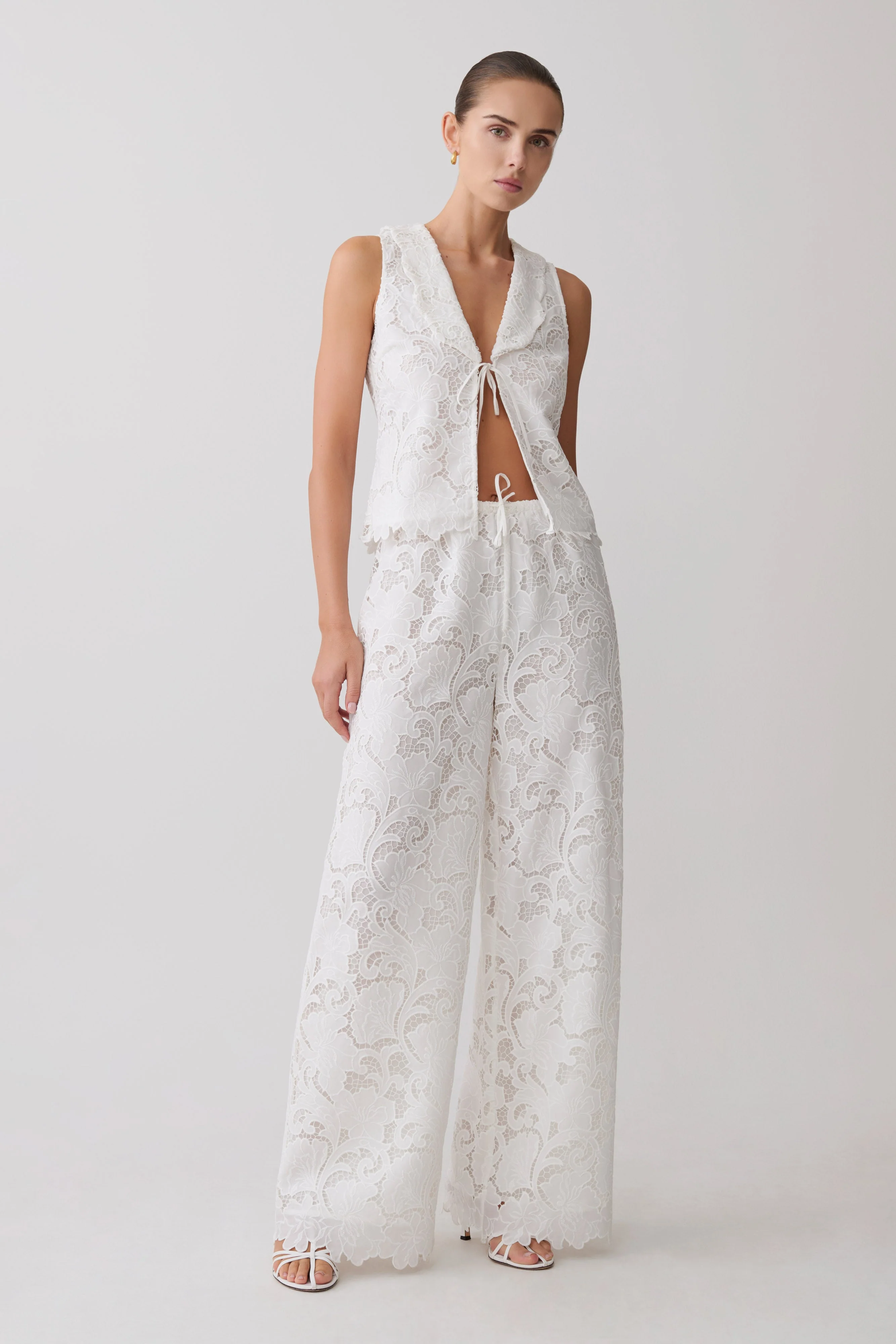 Tessa Broderie Straight Leg Pants - White