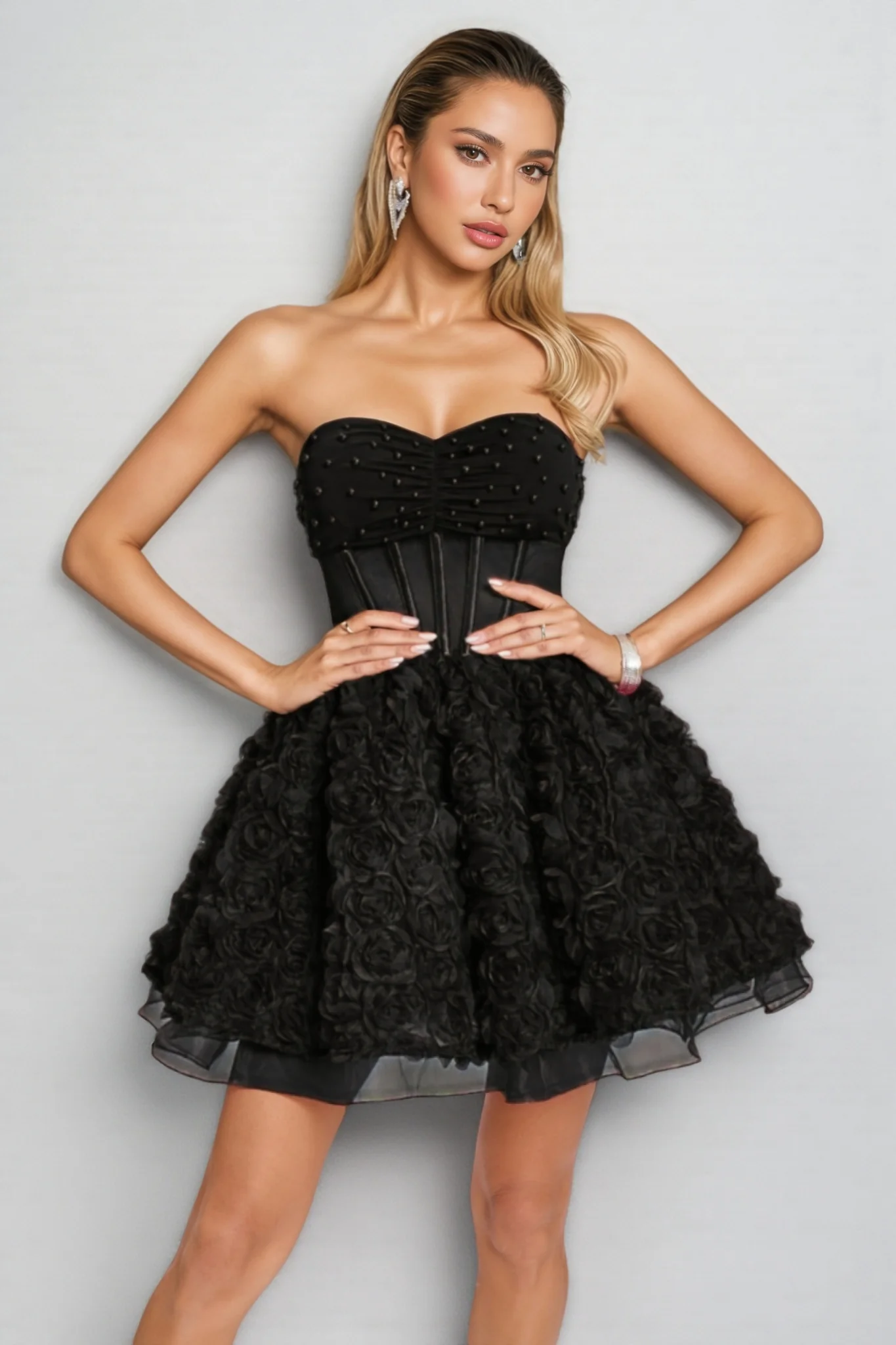 Ralpae 3D Floral Puff Mini Dress