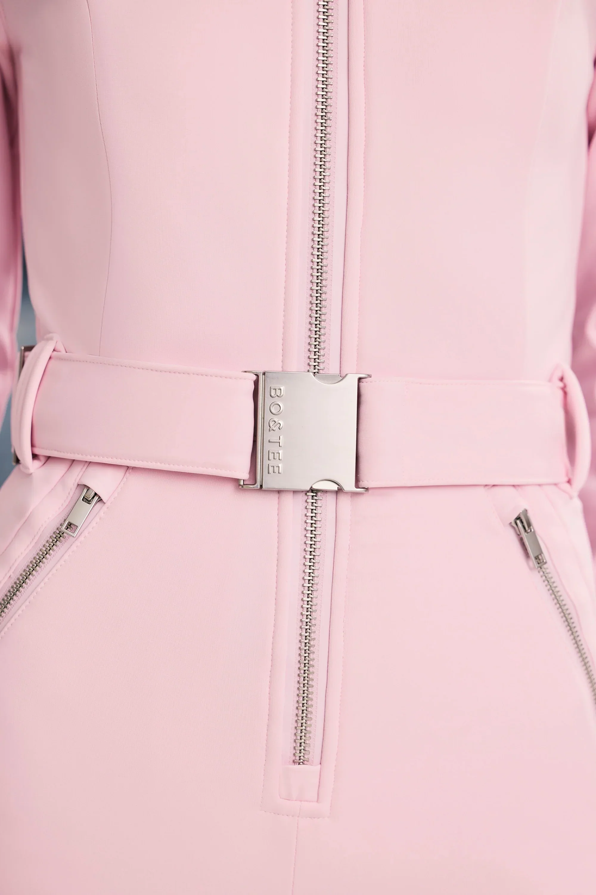 Fleece-Lined Belted Ski Suit in Pastel Pink - luluinthesky