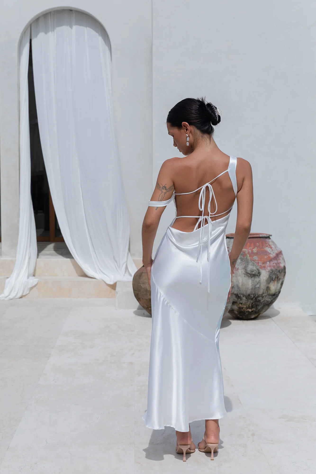 Angelica Satin Maxi Dress White - luluinthesky