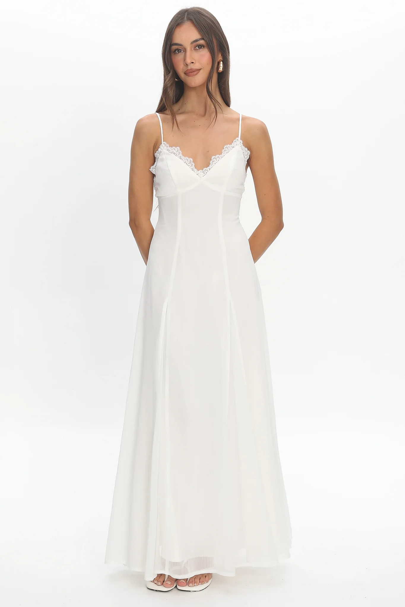 Ramone Lace Trim Maxi Dress Off White - luluinthesky