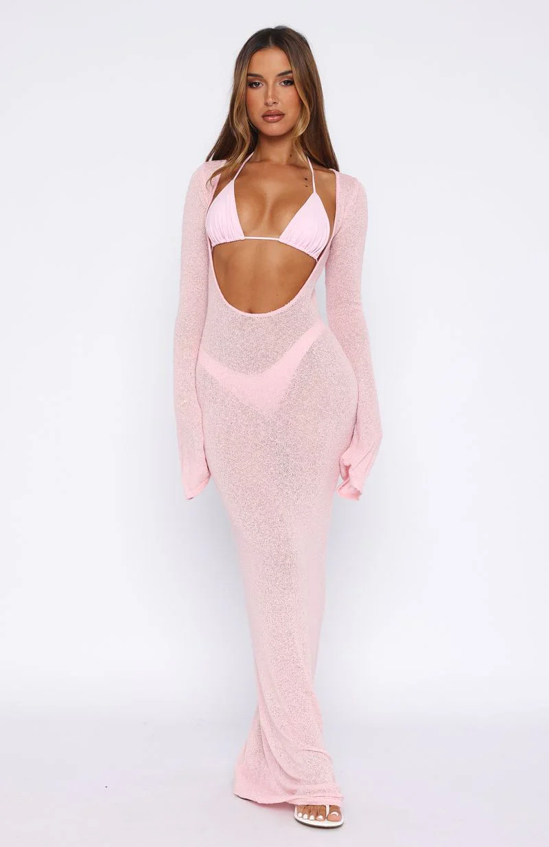 Malta Mermaids Long Sleeve Maxi Dress Blush Pink