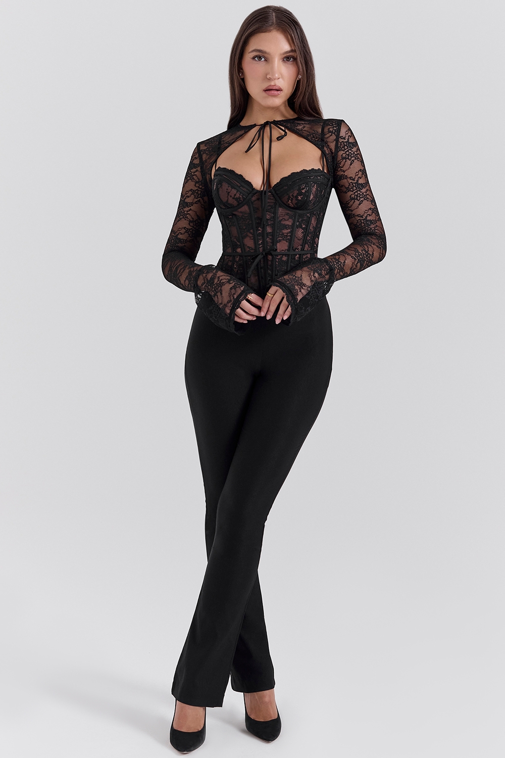 black lace corset top with bolero