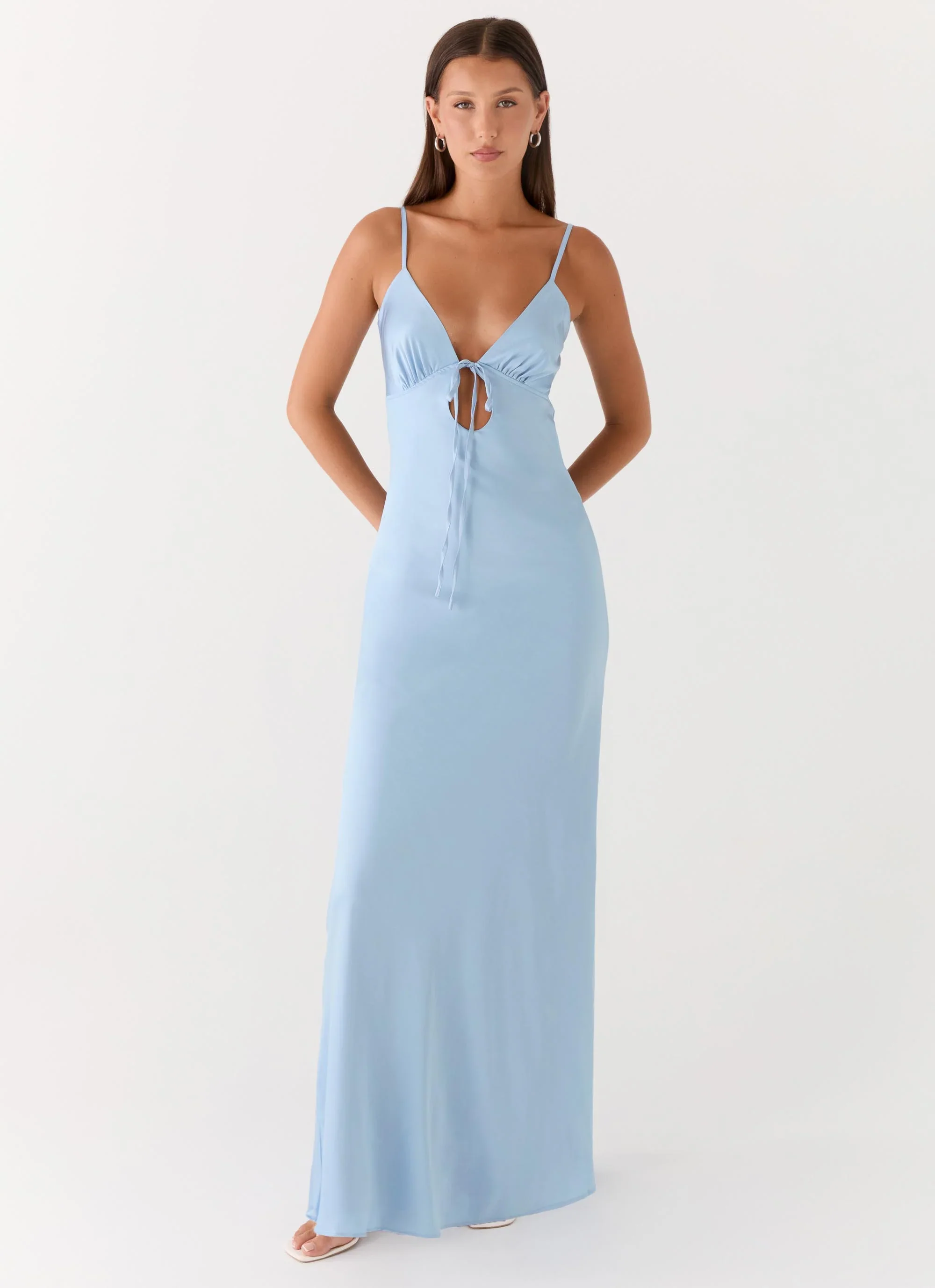 Flora Satin Maxi Dress - Ice Blue