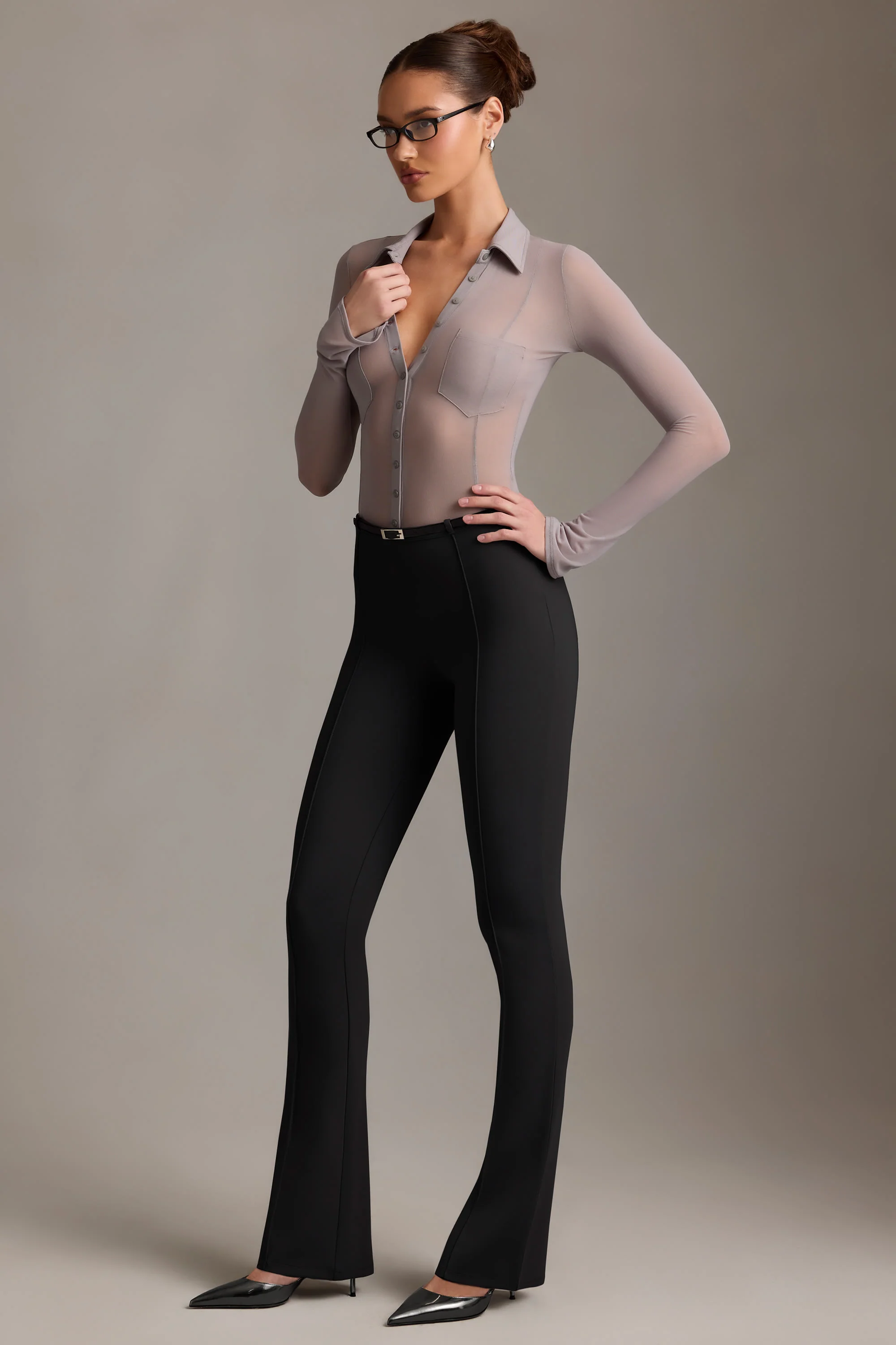 Low-Rise Flared Trousers in Black